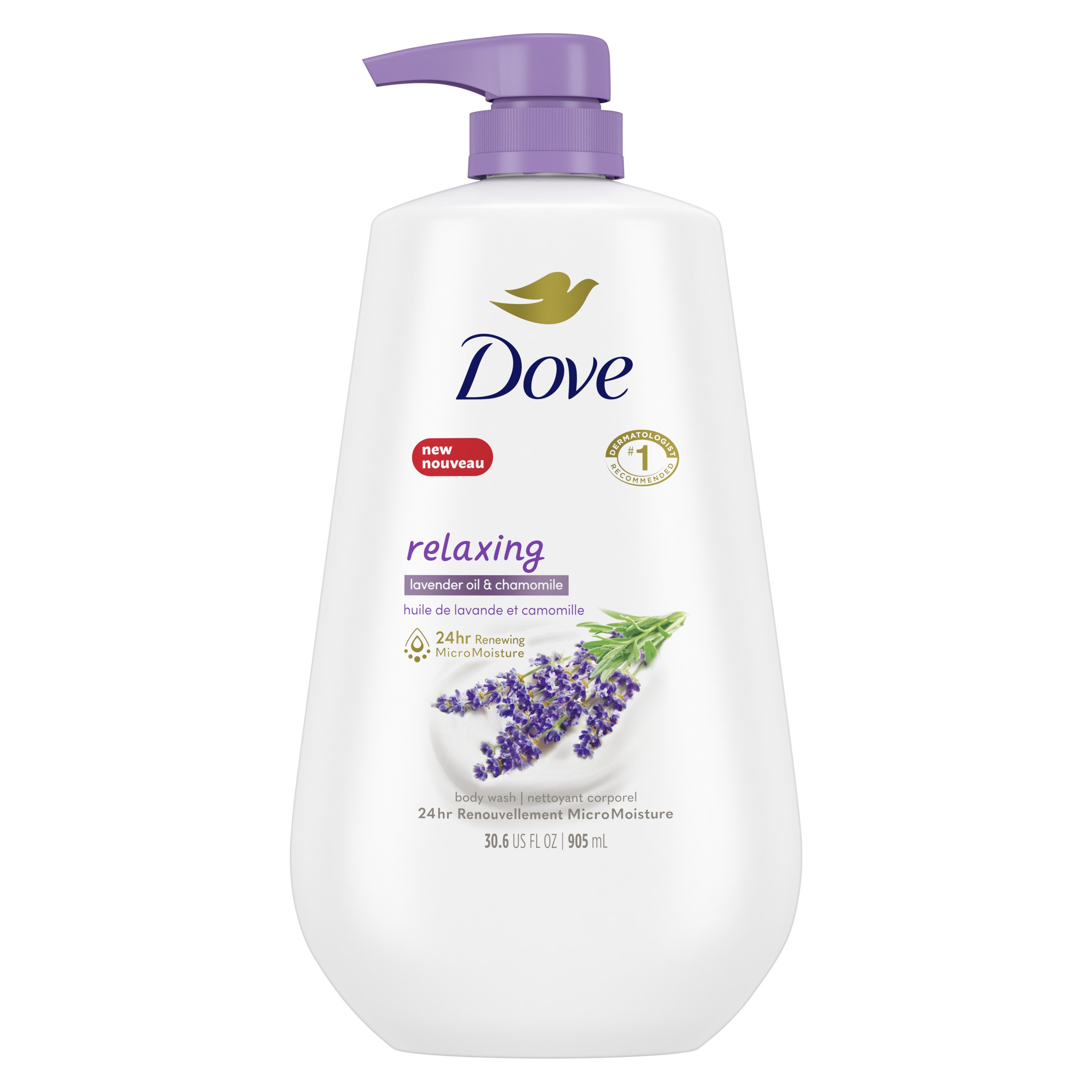 Dove MicroMoisture Relaxing Lavender Oil and Chamomile Body Wash Pump, 30.6 OZ