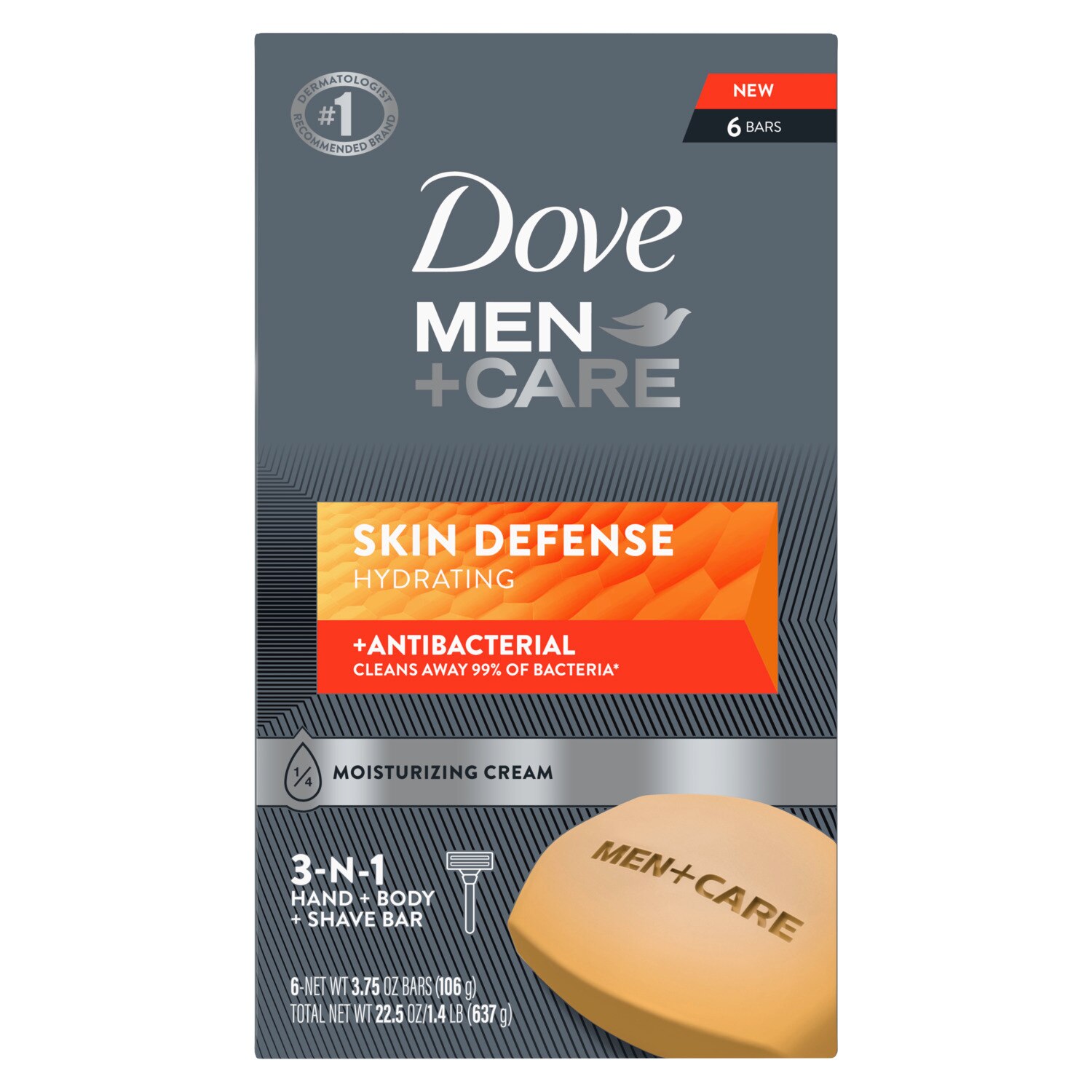 Dove Men+Care Skin Defense Soap Bar For Smooth and Hydrated Skin Care, 3.75 OZ