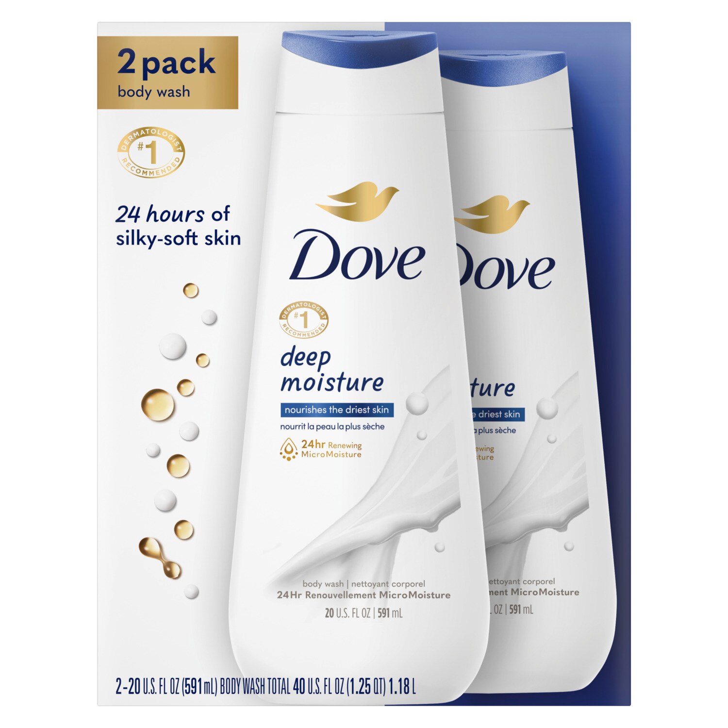 Dove Deep Moisture Body Wash 20 OZ, Twin Pack