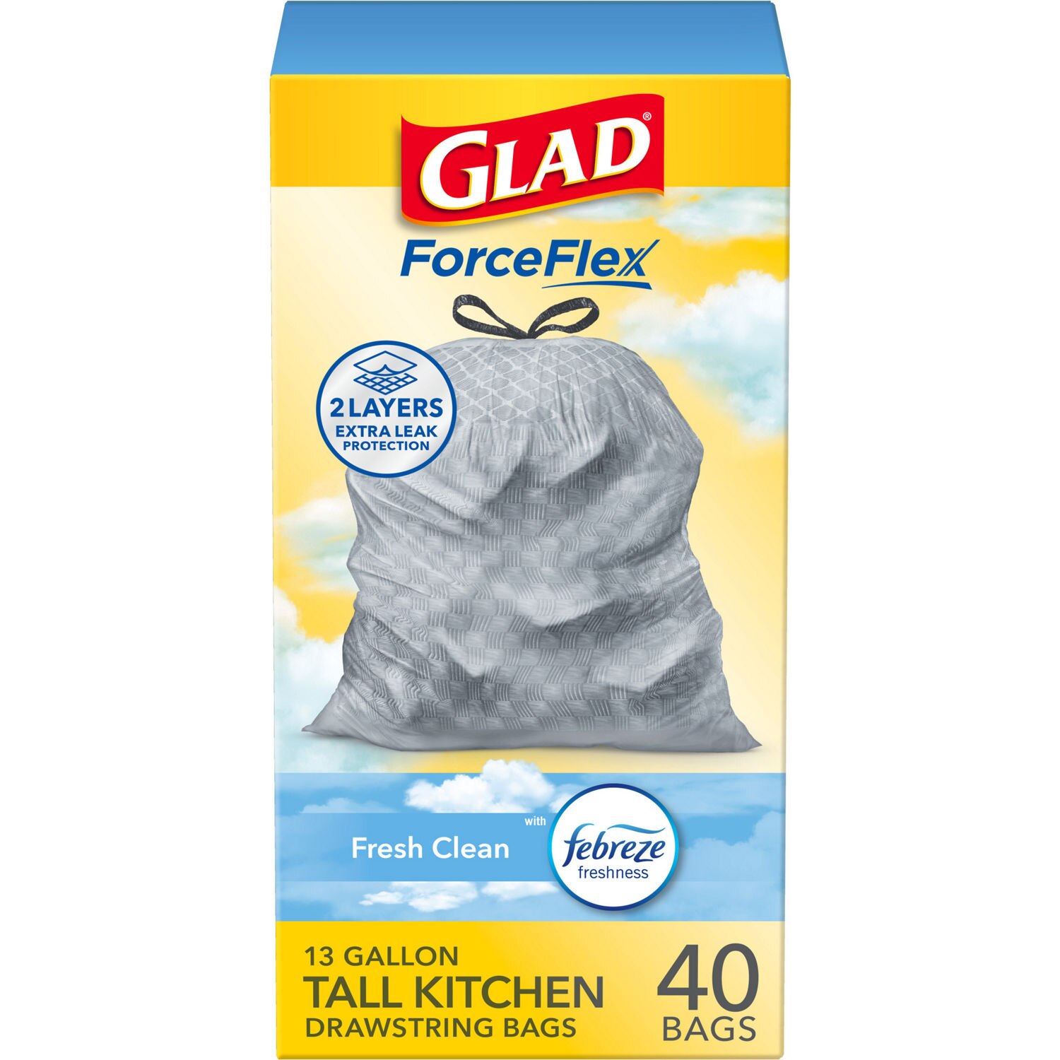 Glad ForceFlex Tall Kitchen Trash Bags, 13 Gal Drawstring, scented