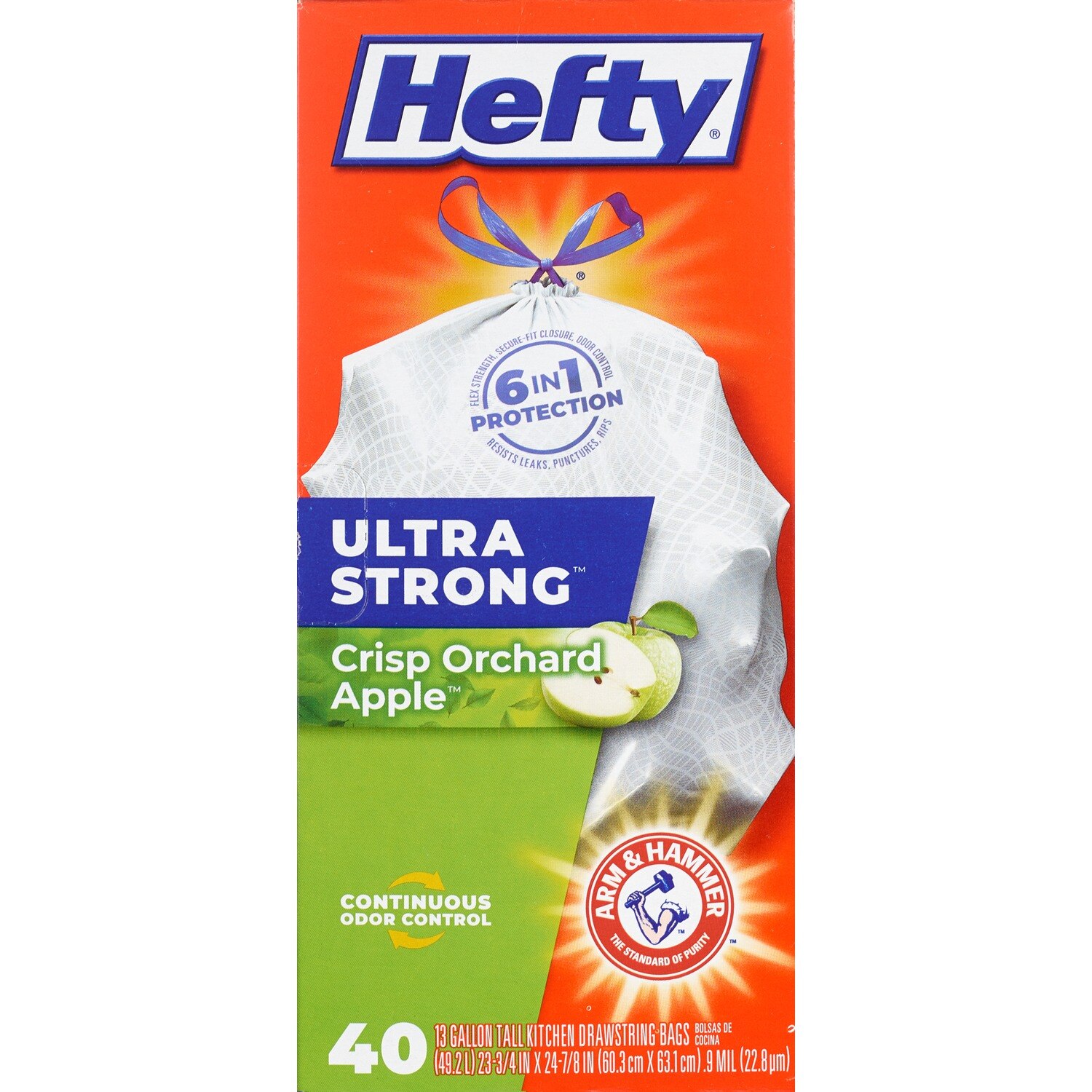 Hefty Ultra Strong Tall Kitchen Drawstring Trash Bags, 13 Gallon, 40 CT