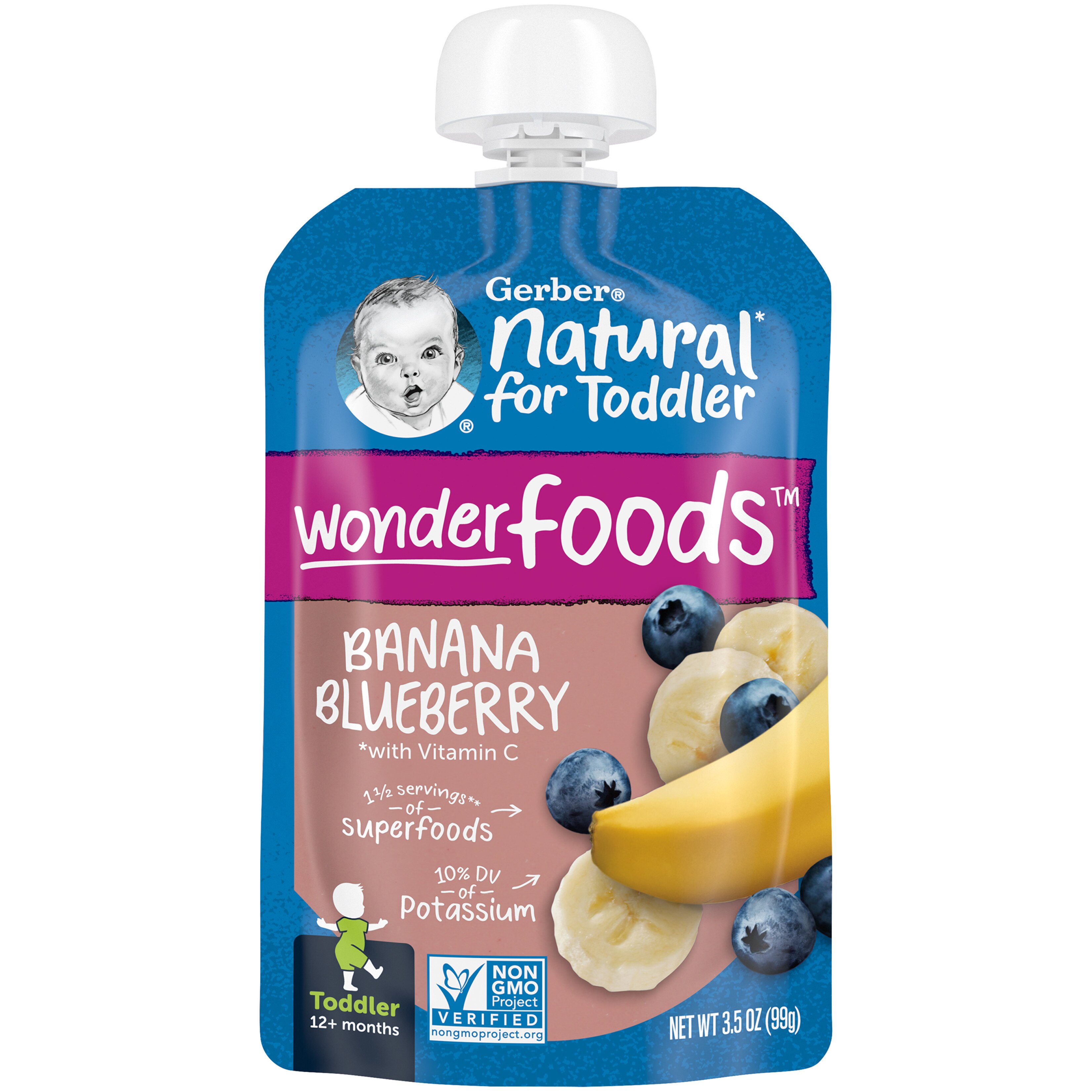 Gerber Natural for Toddler, WonderFoods Banana Blueberry Toddler Food, 3.5 OZ