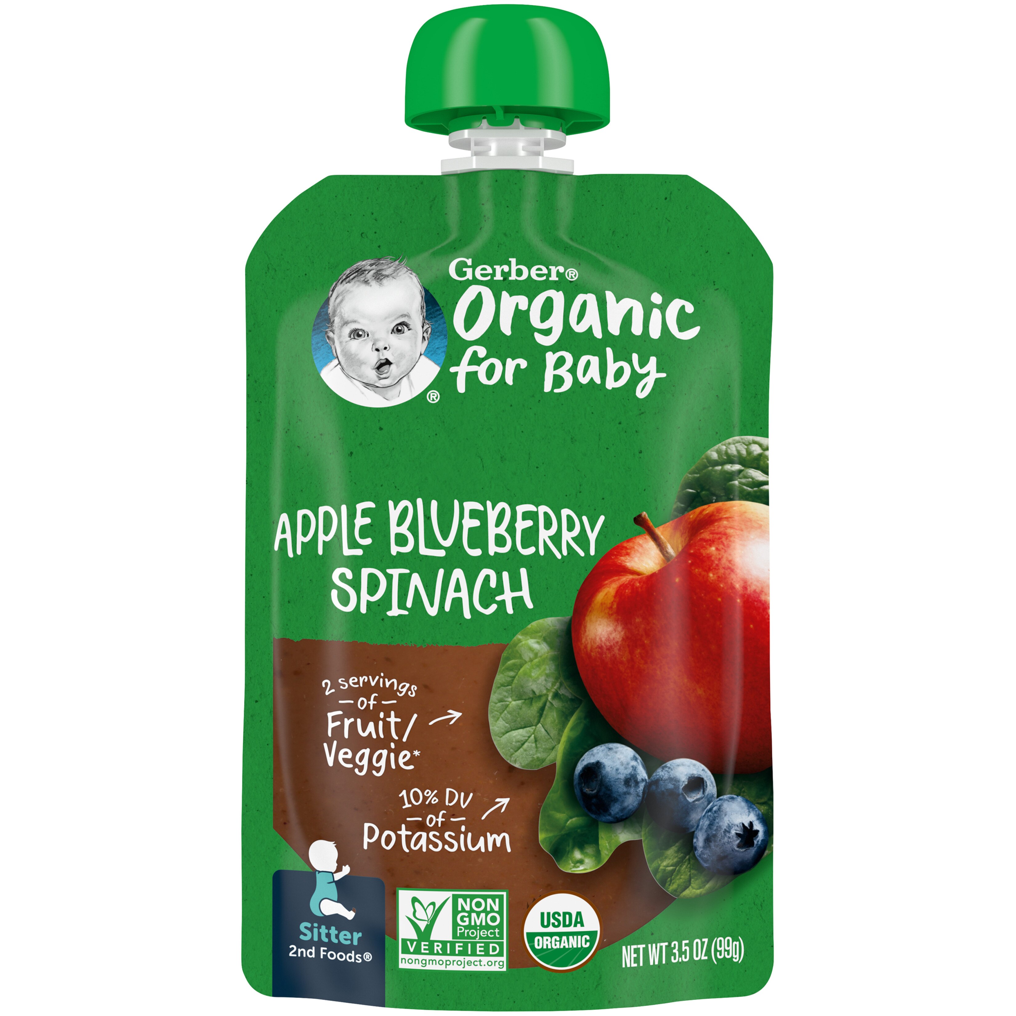 Gerber 2nd Foods Organic Apple Blueberry Spinach Baby Food, 3.5 OZ