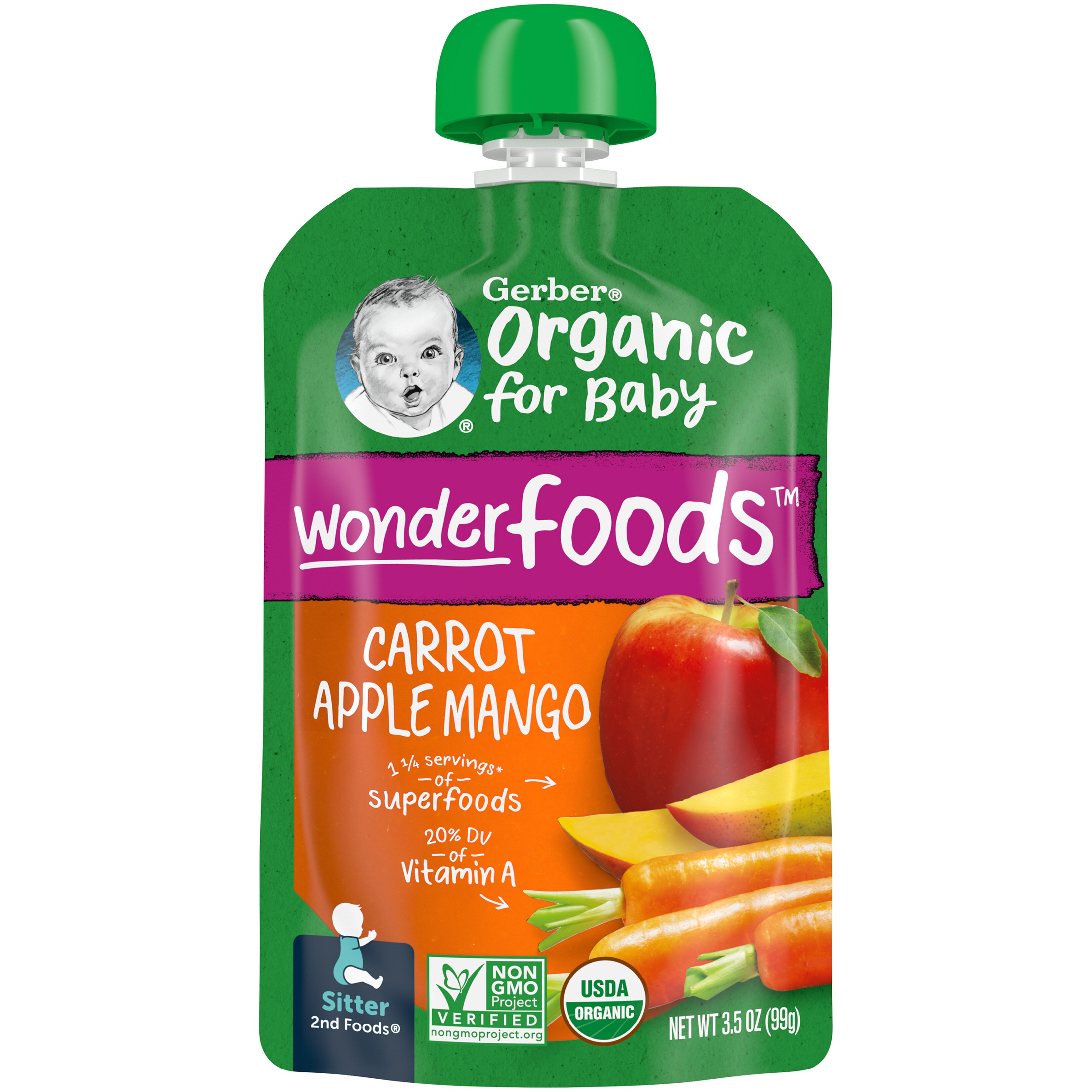 Gerber 2nd Foods Organic Carrot Apple Mango Baby Food, 3.5 oz Pouch