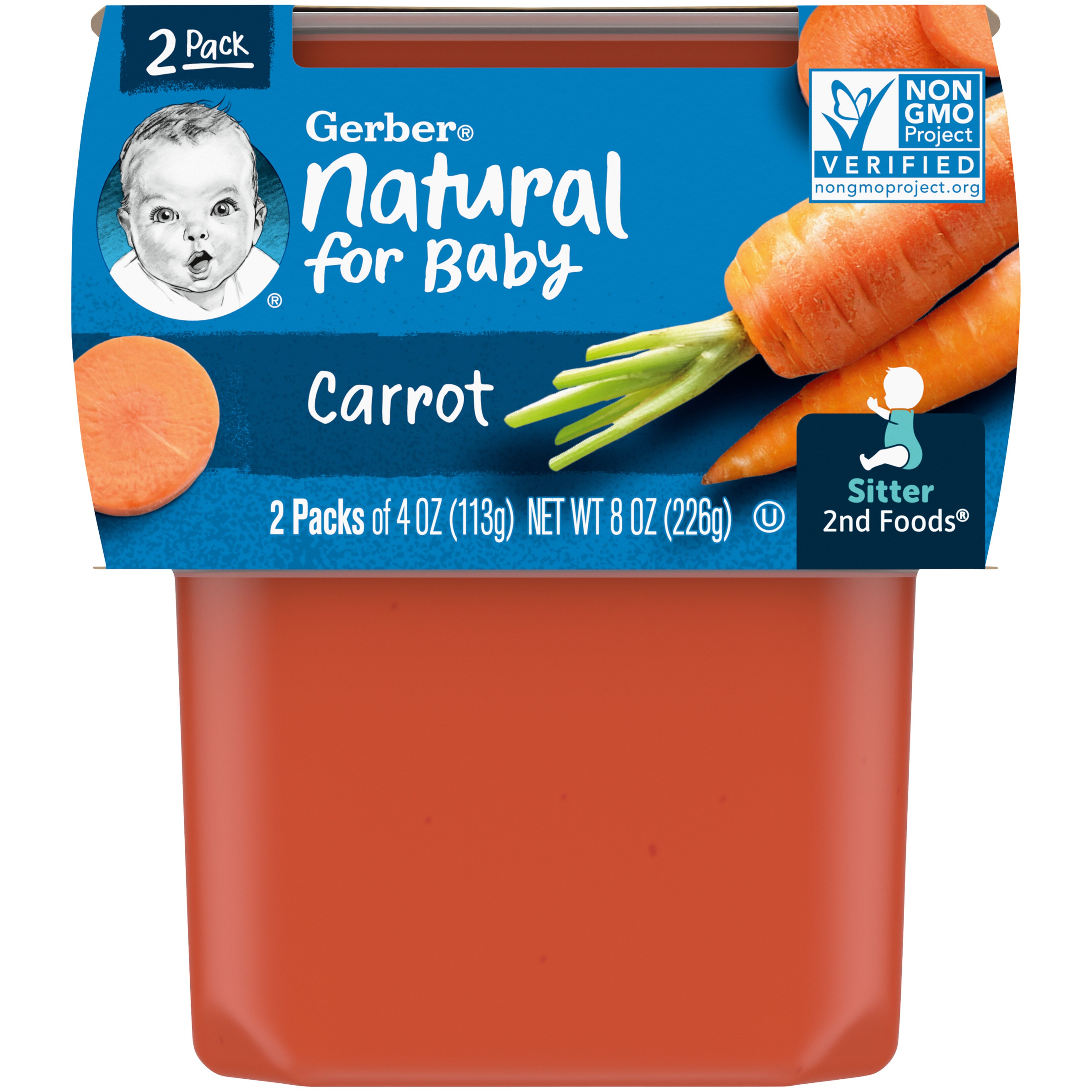 Gerber 2nd Foods Natural for Baby Baby Food, Carrots, 2 PK, 4 OZ