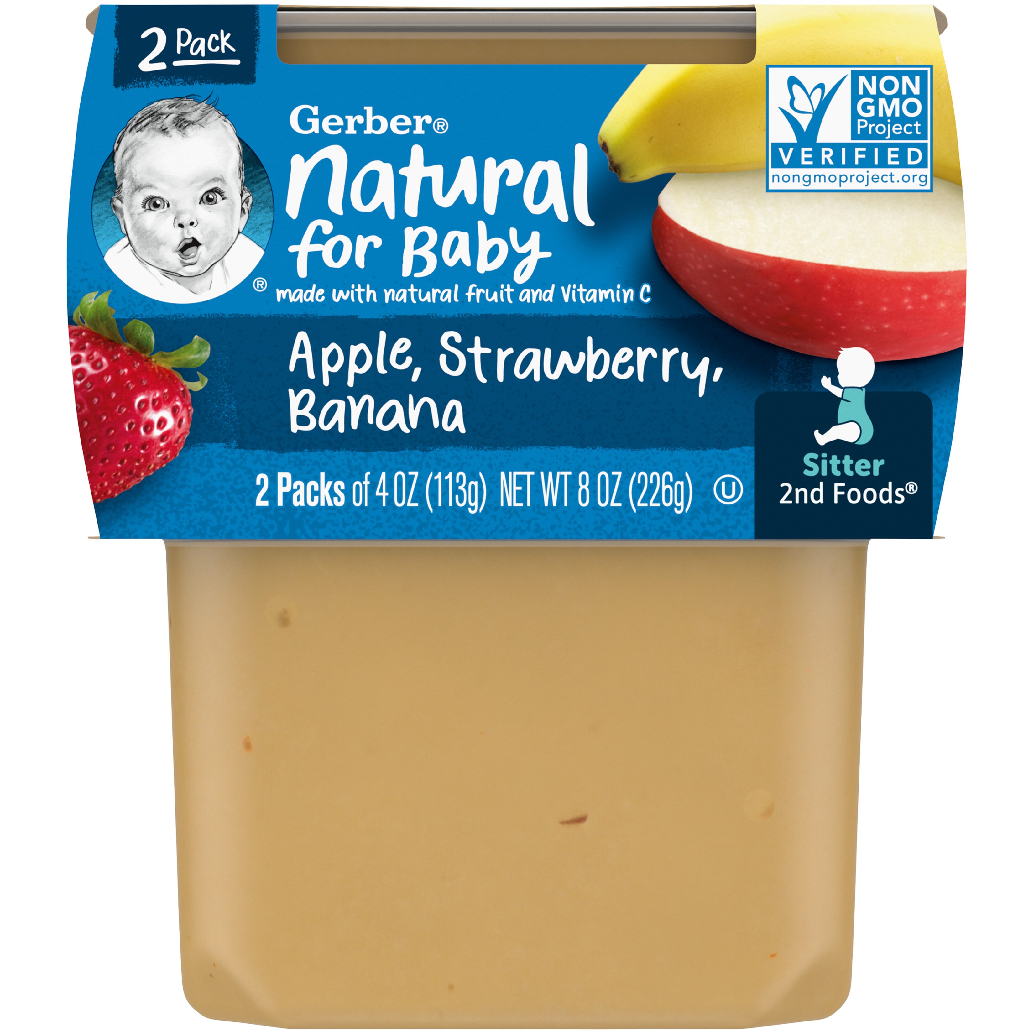 Gerber 2nd Foods Natural for Baby Baby Food, Apple Strawberry Banana, 2 PK, 4 OZ