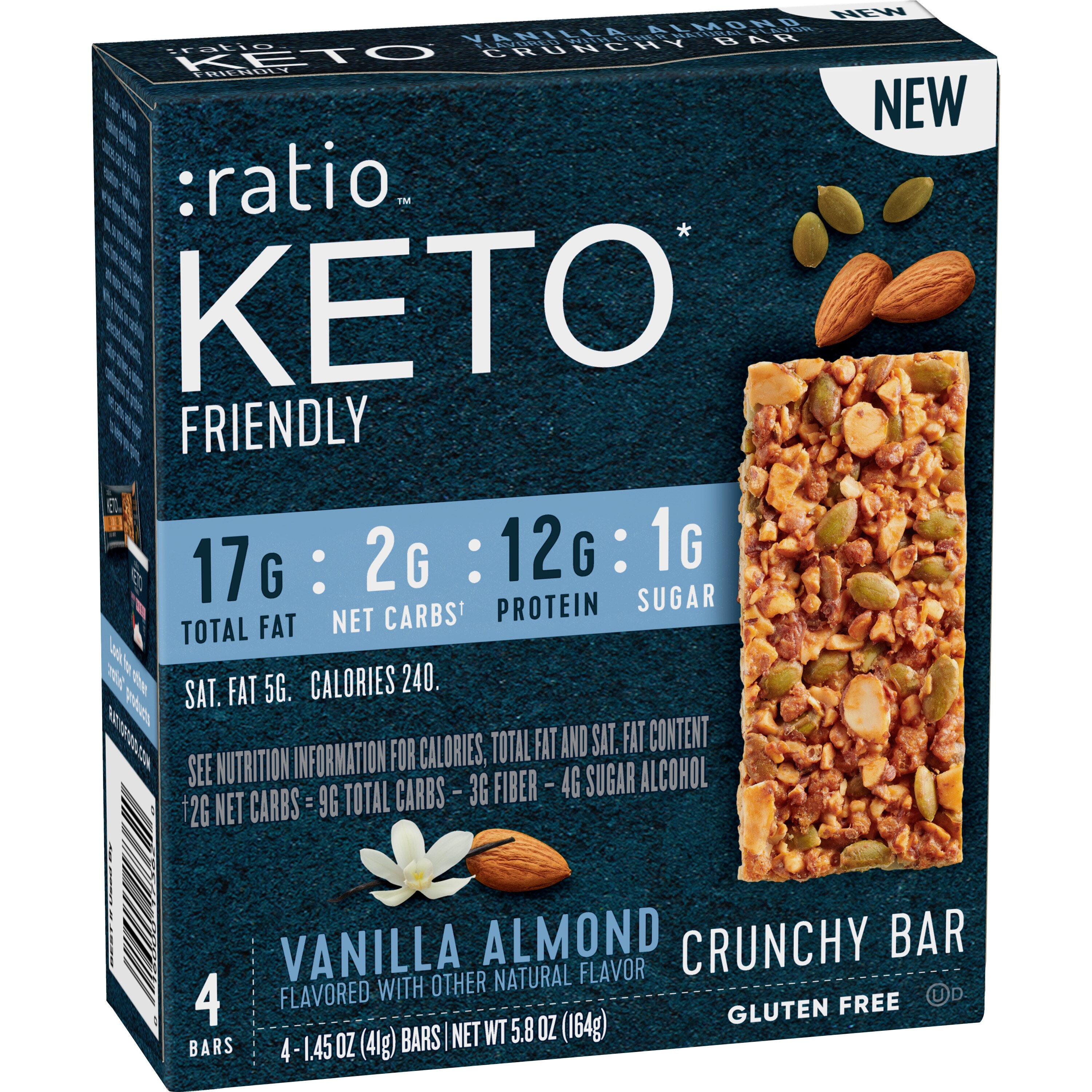 Ratio KETO Friendly Vanilla Almond Crunchy Bars, 4 ct