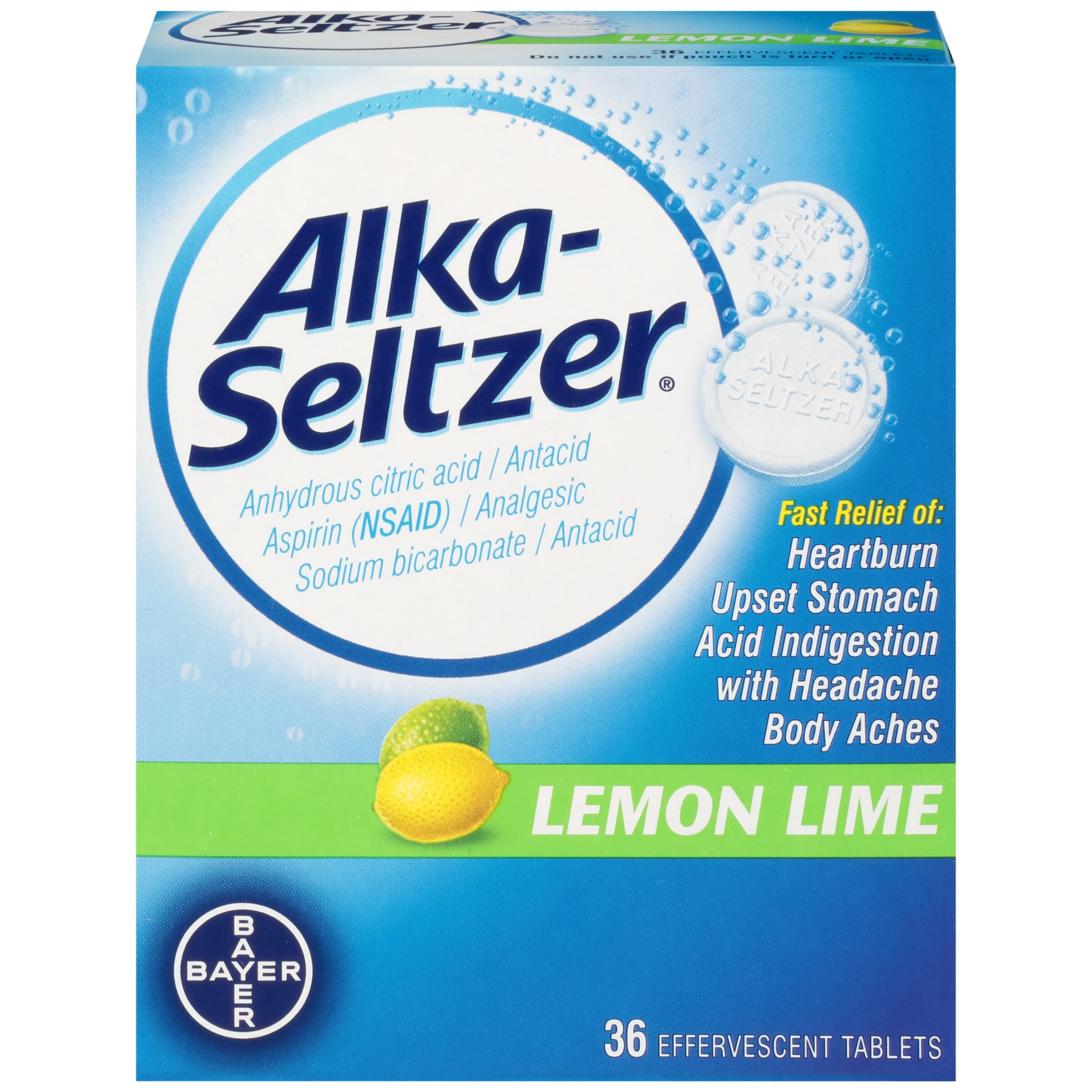 Alka-Seltzer Lemon Lime Effervescent Tablets, 36 CT