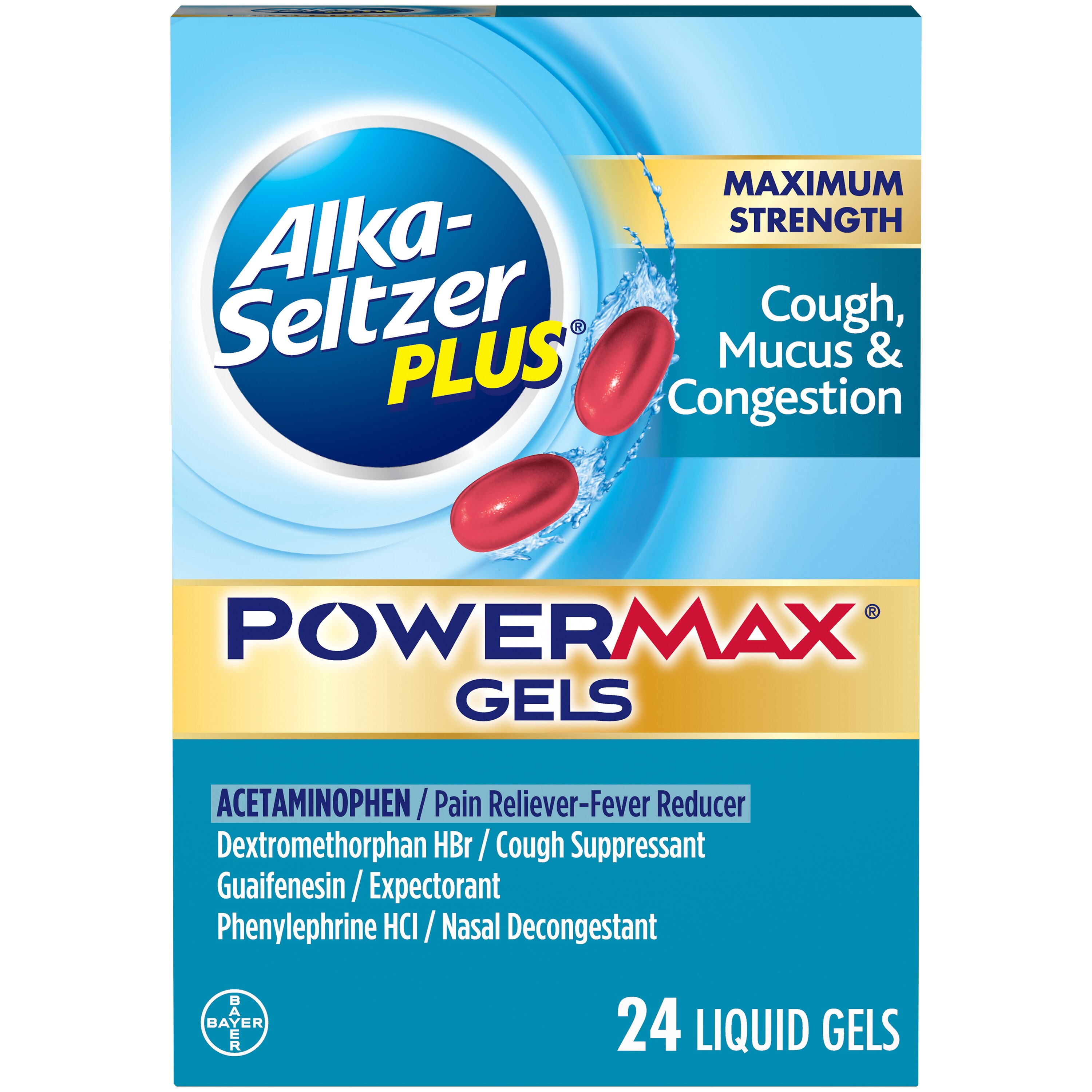 Alka-Seltzer Plus Maximum Strength Cough, Mucus & Congestion PowerMax Gels, 24 CT