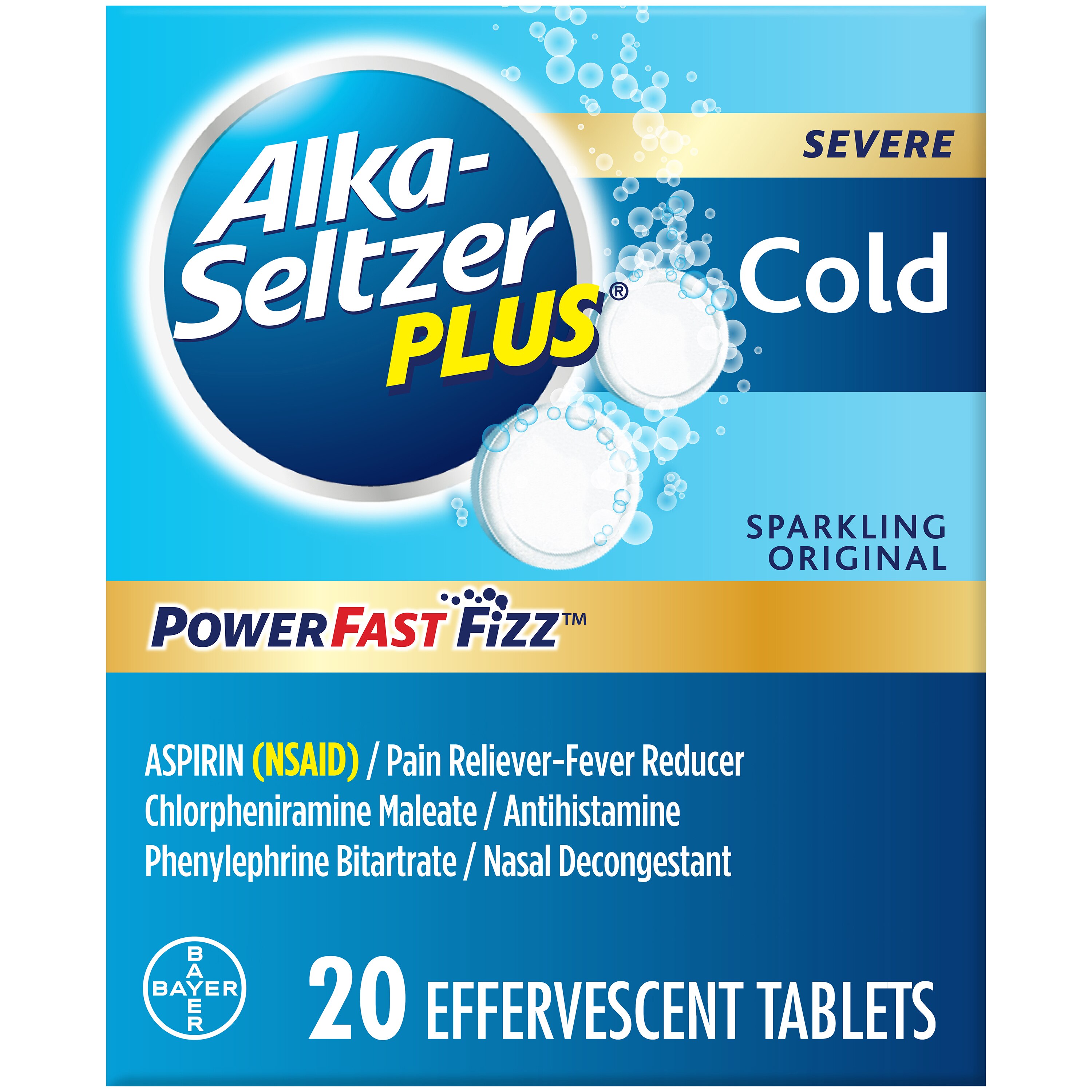 Alka-Seltzer Plus Severe Cold Effervescent Tablets, Sparkling Original