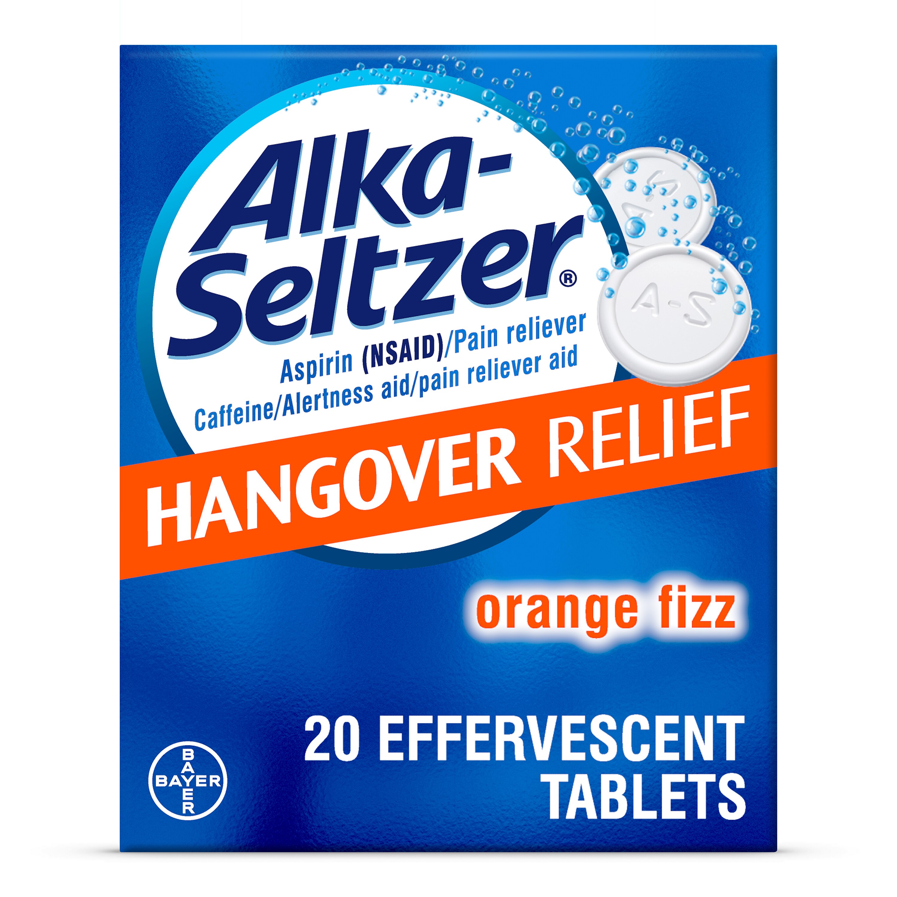 Alka-Seltzer Hangover Relief Effervescent Tablets, Orange Fizz, 20 CT