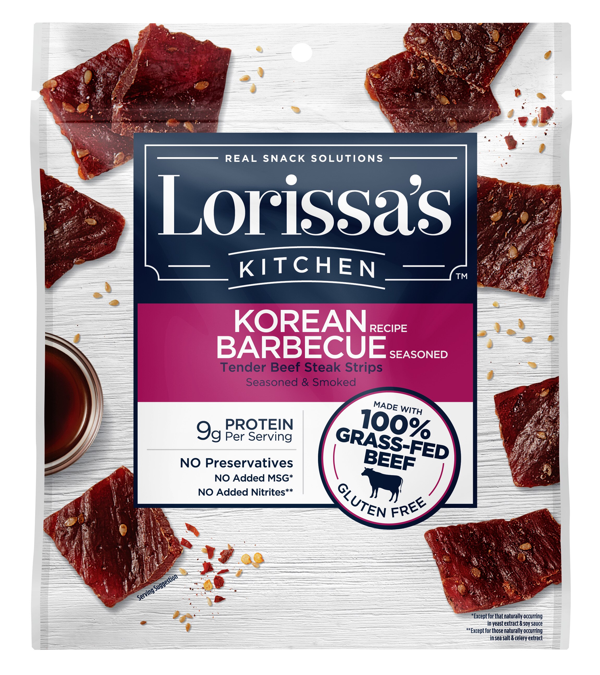 Lorissa's Kitchen Korean BBQ Tender Beef Steak Strips, Beef Jerky, 2.25 oz