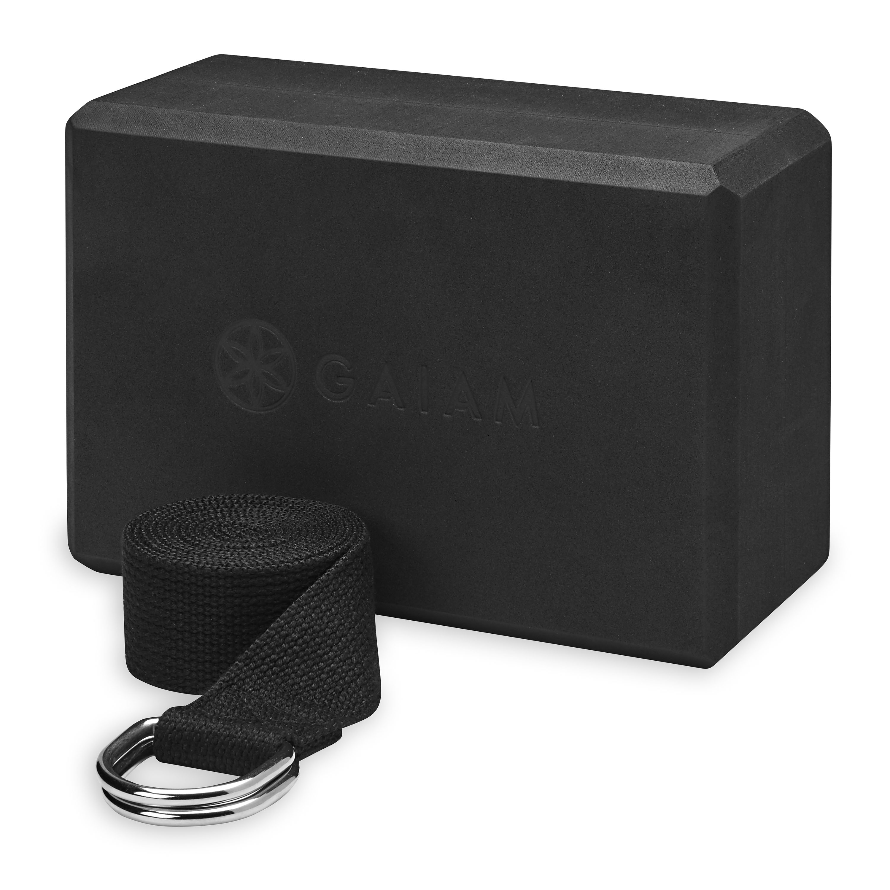 Gaiam Yoga Block and Strap Combo, Black