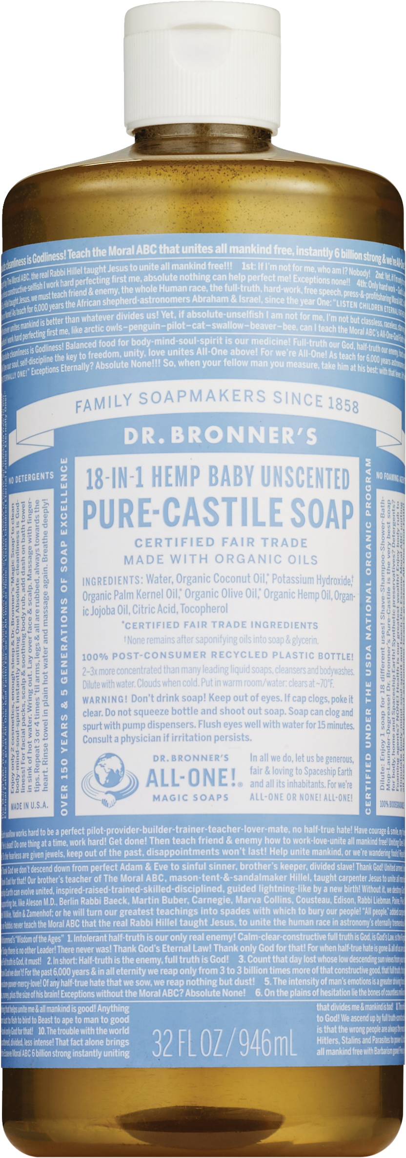 Dr. Bronner's Magic Soaps Unscented Baby-Mild Pure-Castile Liquid Soap