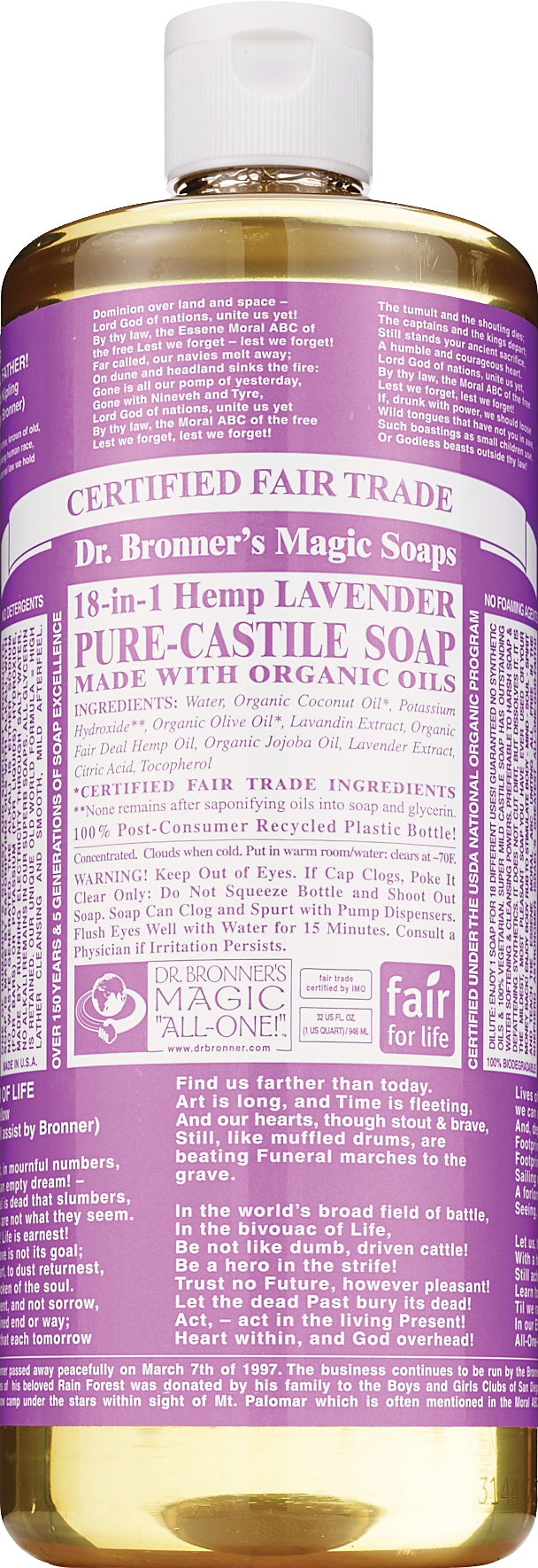 Dr. Bronner's Magic Soaps Lavender Pure-Castile Liquid Soap, 32 OZ