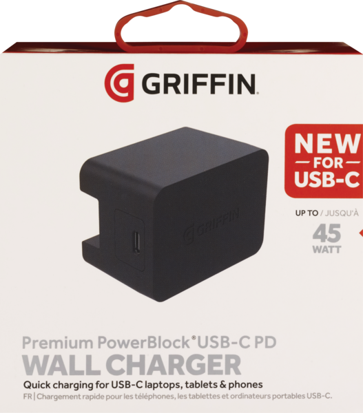 Griffin PowerBlock USB-C PD 18W Wall Charger - Black (North America). Lifetime Warranty.