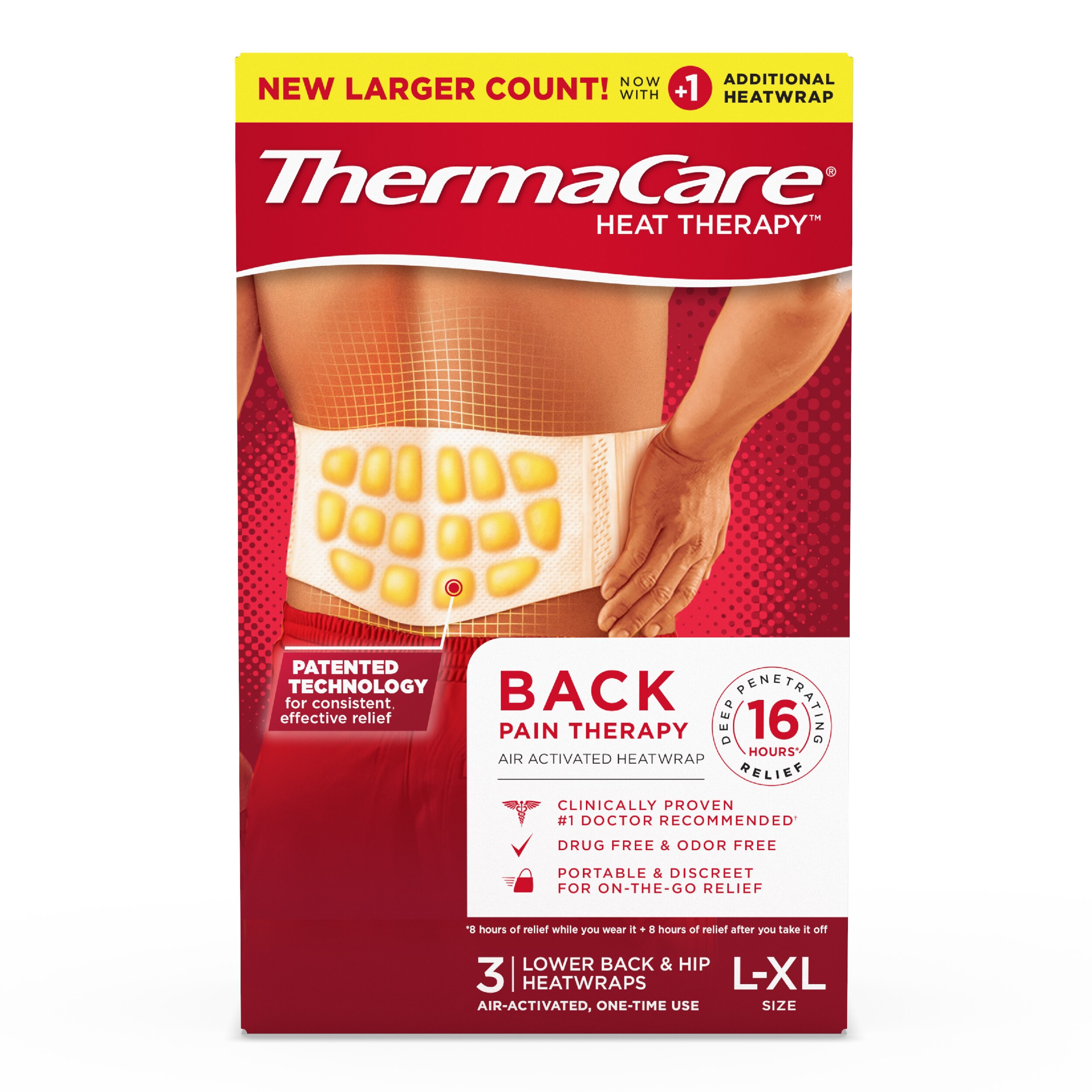 ThermaCare Lower Back & Hip Pain Relief Therapy Heat Wraps, 3 CT