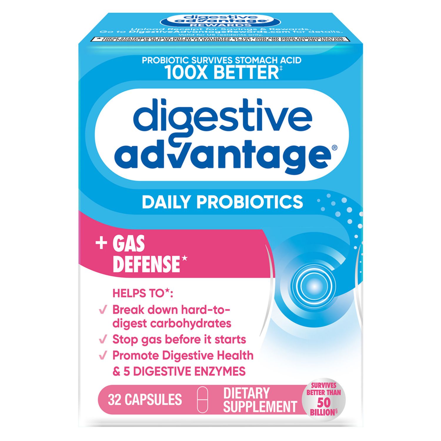 Schiff Digestive Advantage Fast Acting Enzymes + Daily Probiotic, 32 CT