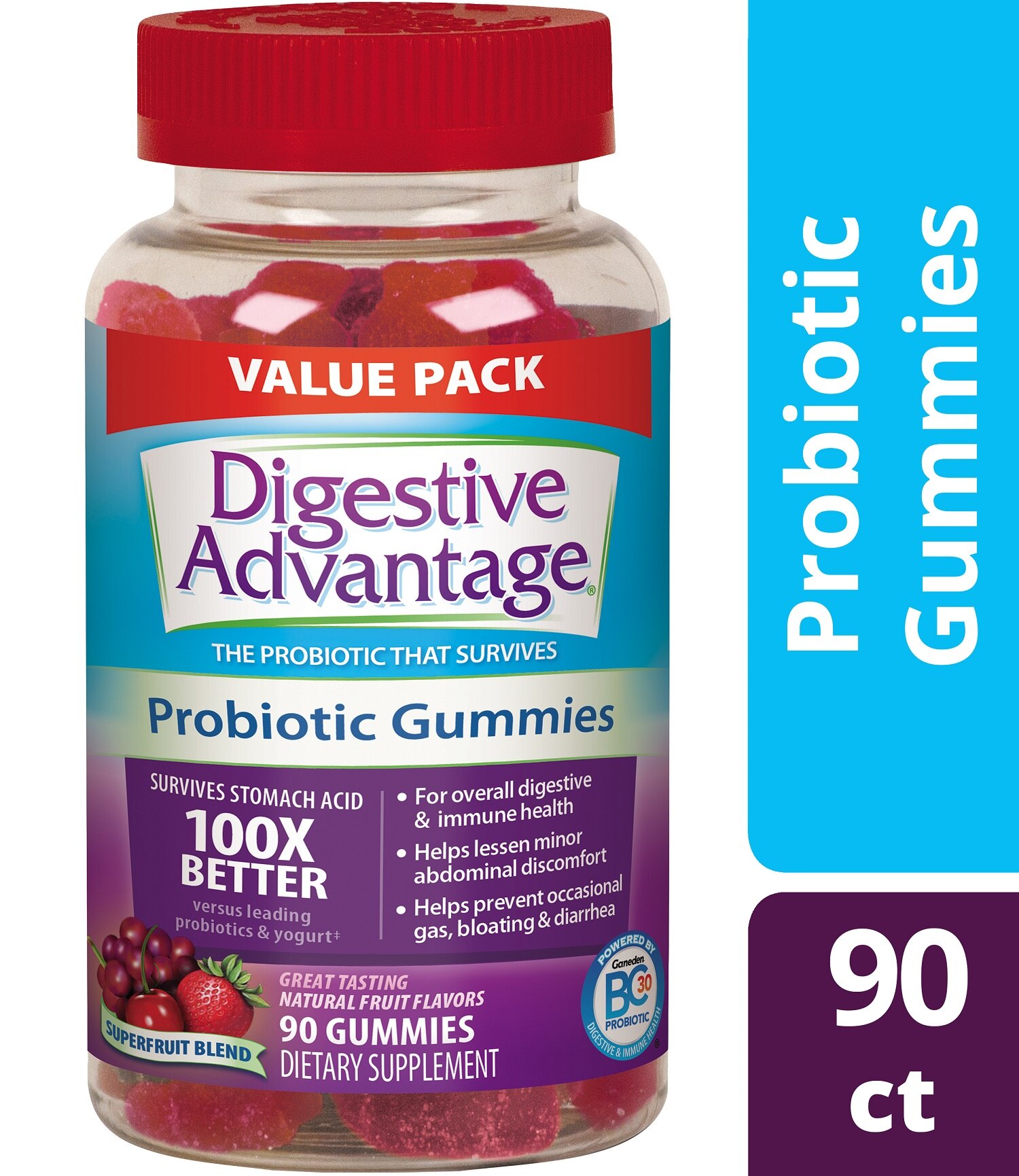 Digestive Advantage Superfruit Daily Probiotic Gummies & Immune Health, 90 CT