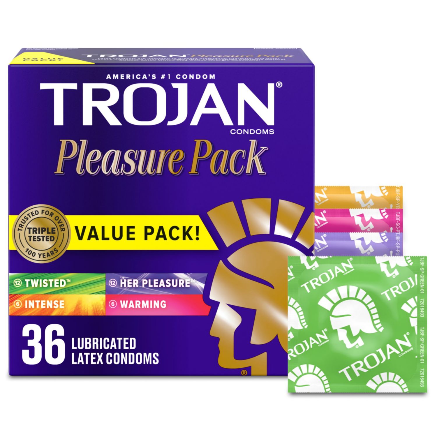 Trojan Pleasure Pack Lubricated Latex Condoms