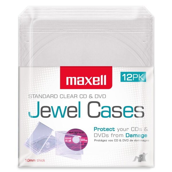 Maxell Standard Clear CD & DVD Jewel Cases, 12 Pack