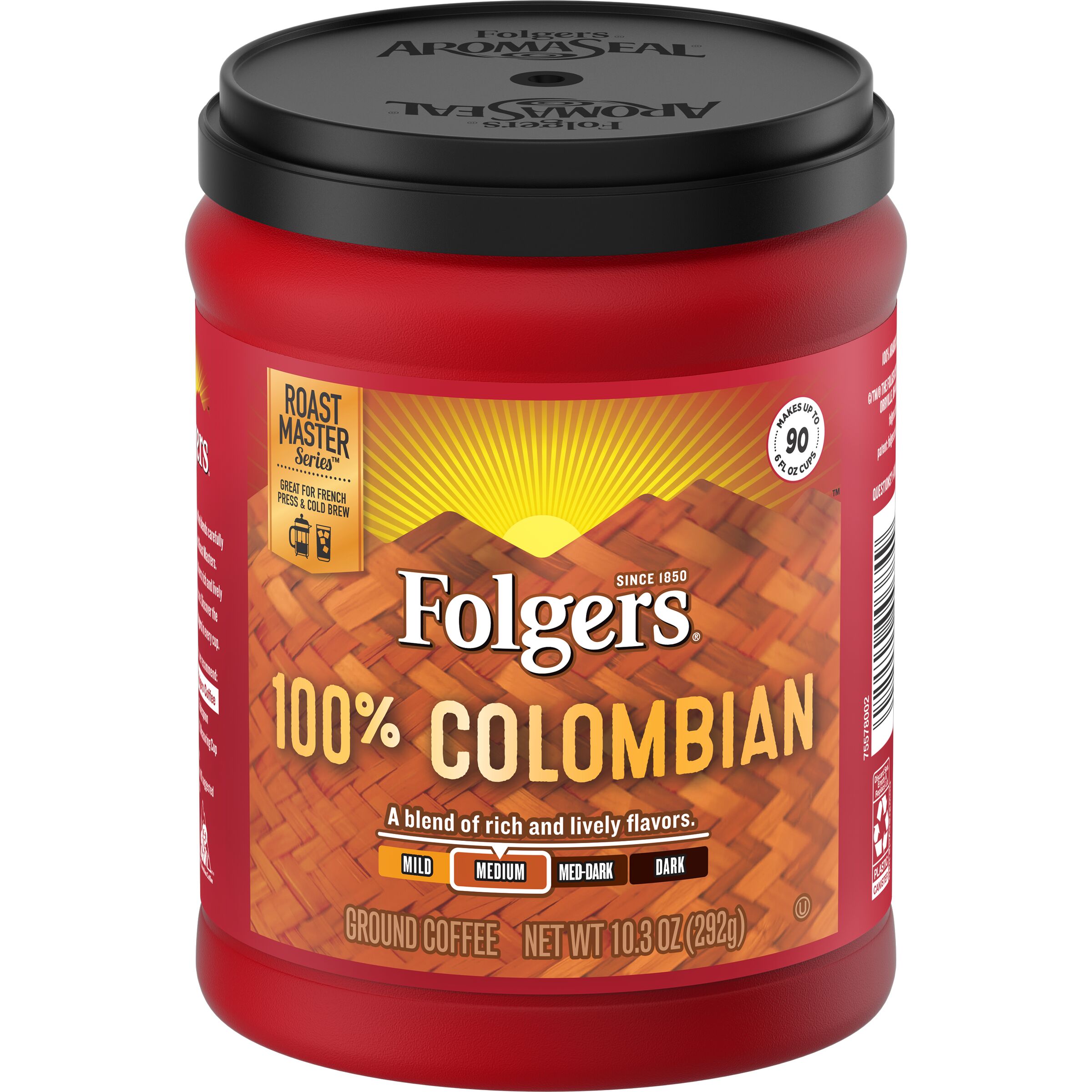 Folgers Colombian Ground Coffee, Medium-Dark Roast, 10.3 oz