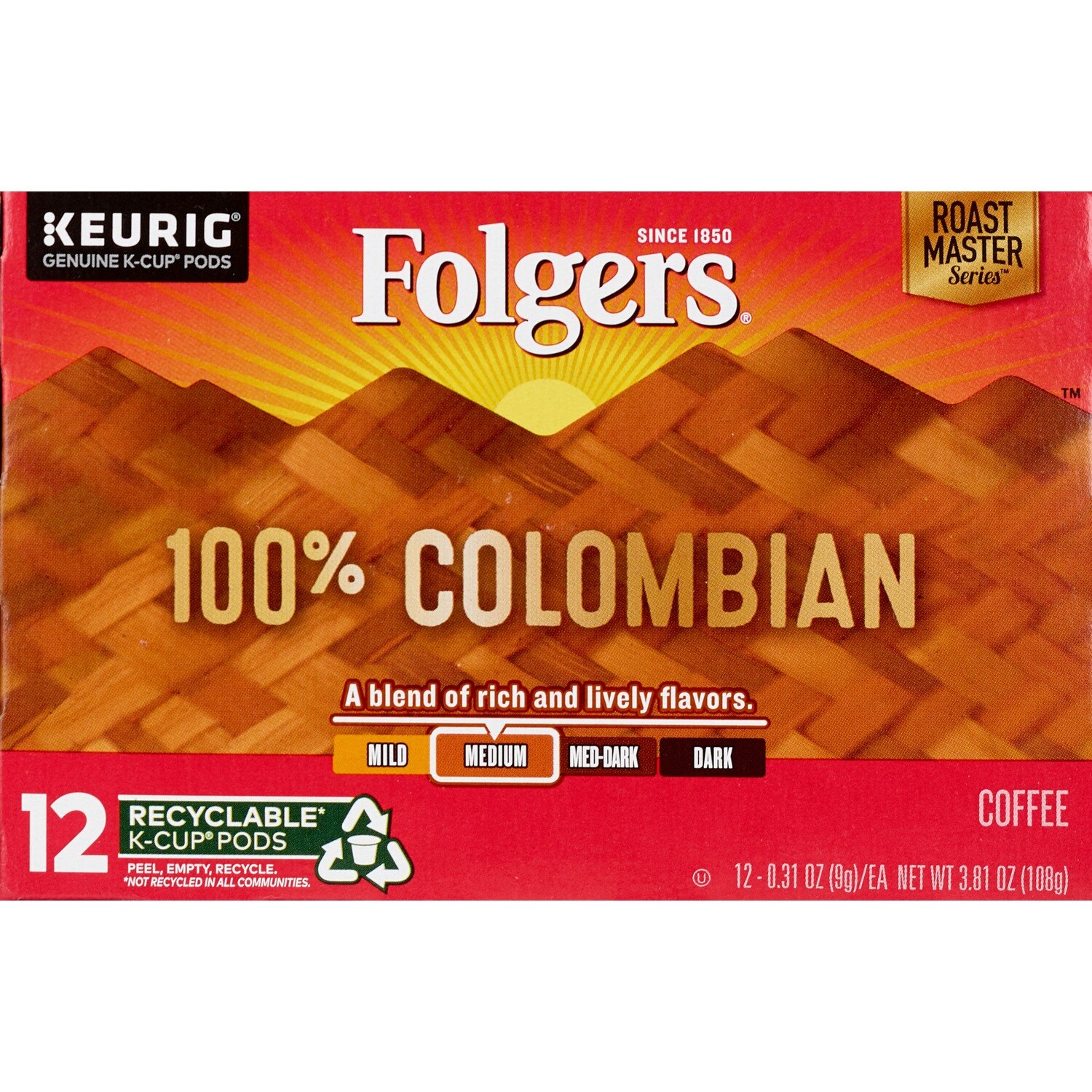 Folgers K-Cup Pods Gourmet Selections Lively Columbian, 12 ct