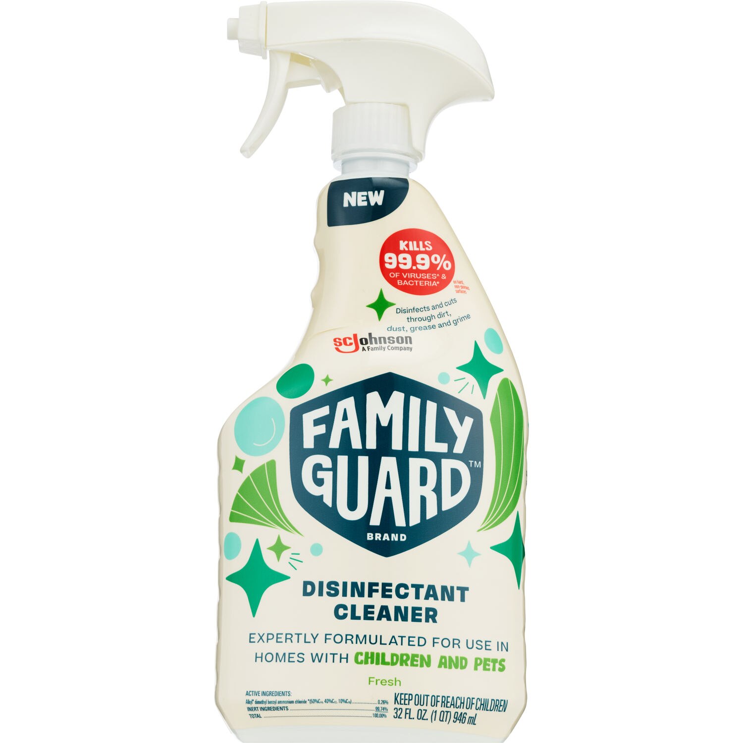 FamilyGuard Brand Disinfectant Cleaner, 32 OZ (496g), Fresh.