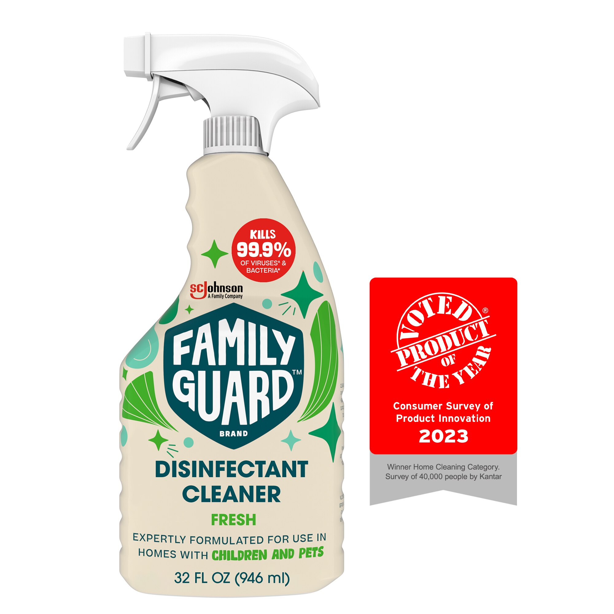 FamilyGuard Brand Disinfectant Cleaner, 32 OZ (496g), Fresh.