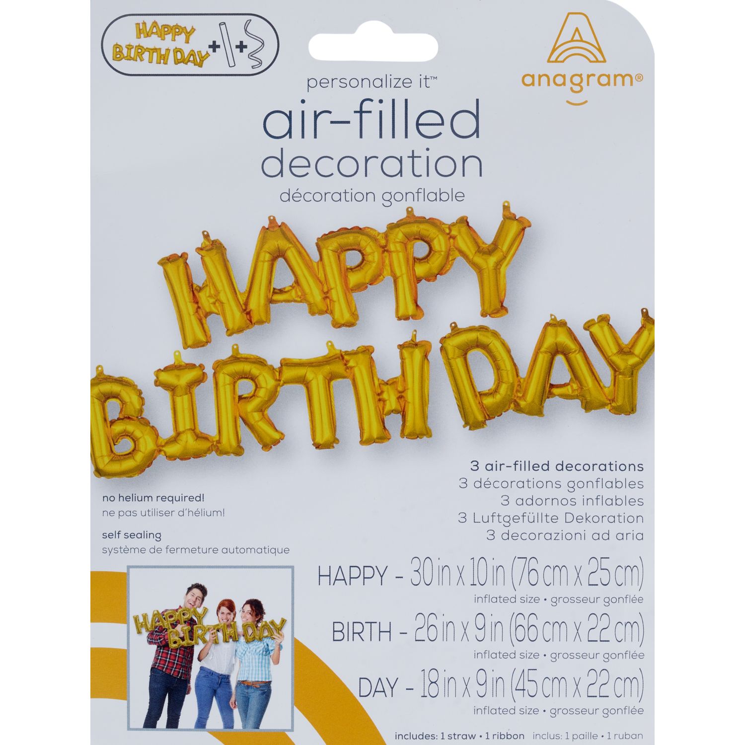 Anagram Air Balloon "Birthday", Gold