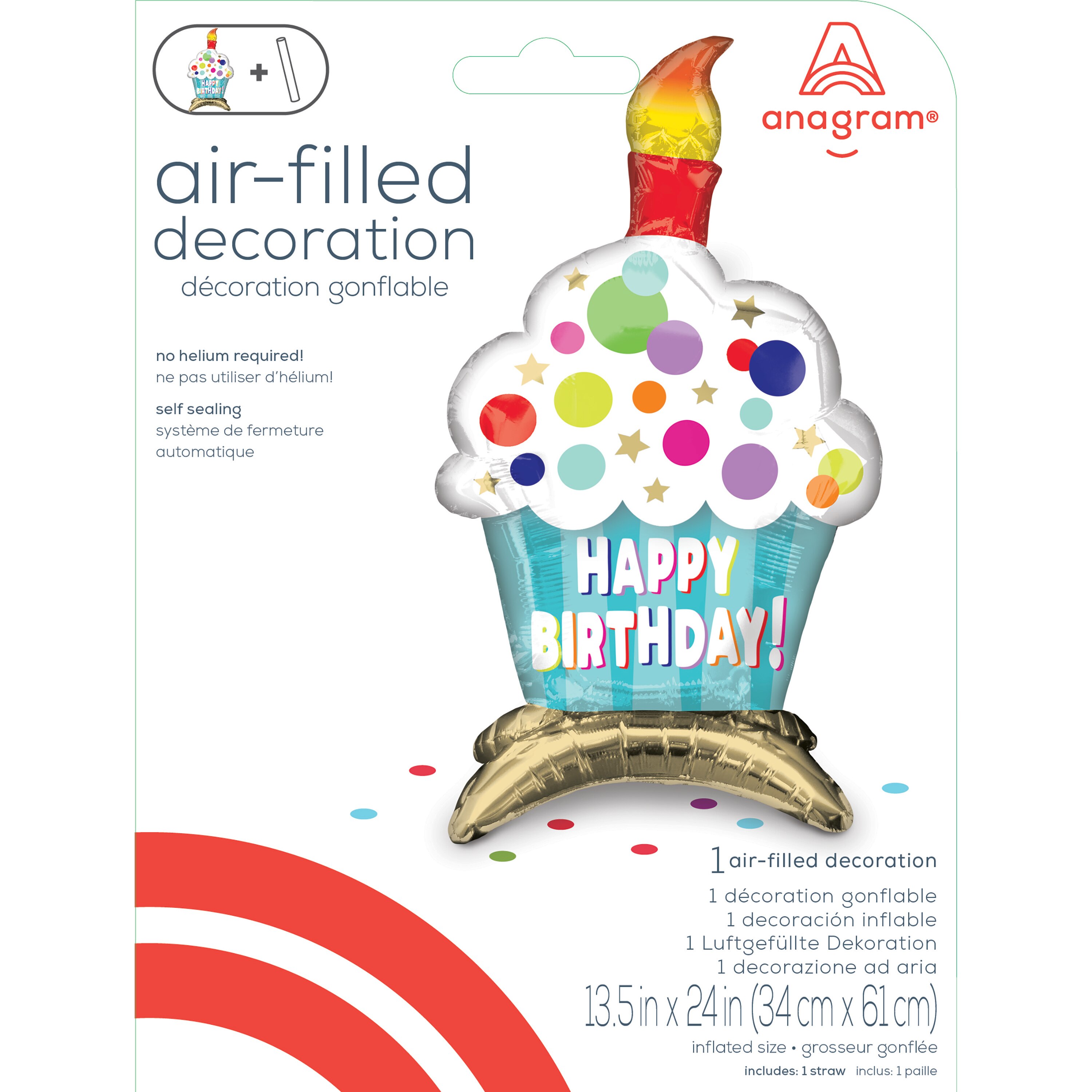 Anagram Air Balloon, Happy Birthday! Cupcake, 13.5 x 24 in