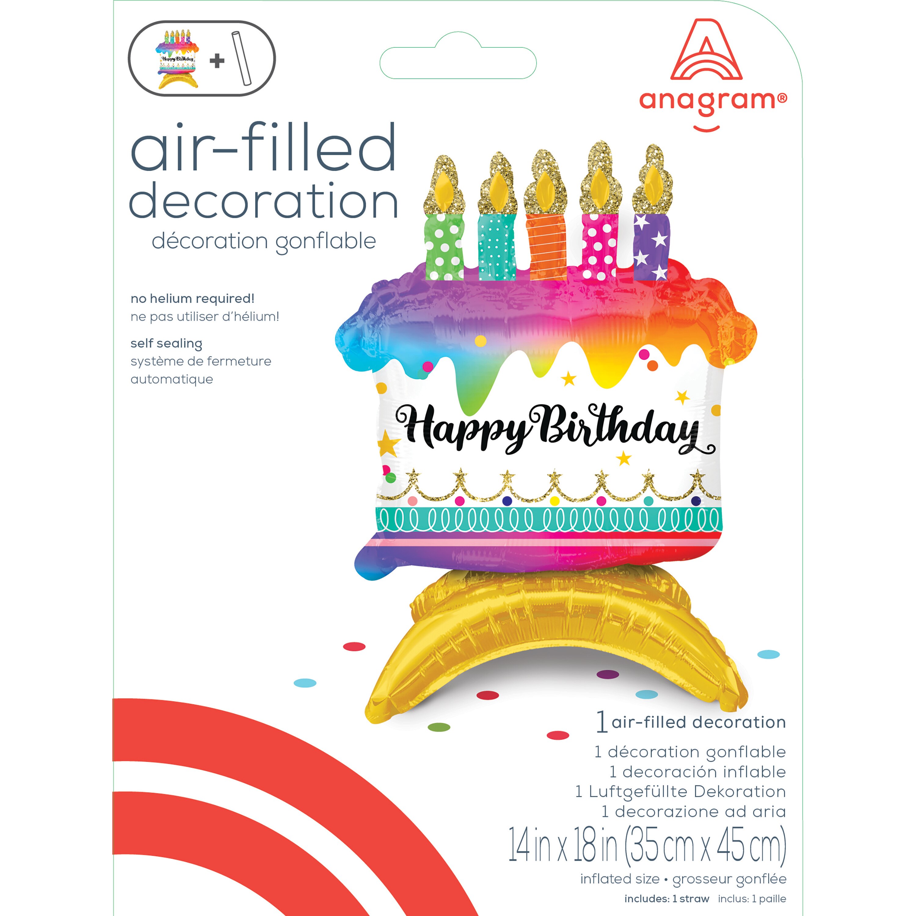 Anagram Air Balloon, Happy Birthday Cake, 14 x 18 in