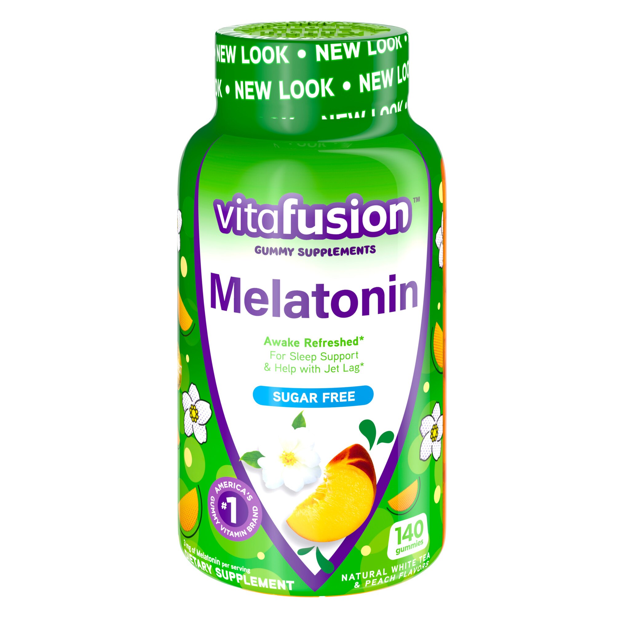 Vitafusion Melatonin Sleep Support Gummies, Sugar Free, Natural White Tea & Peach, 140 CT