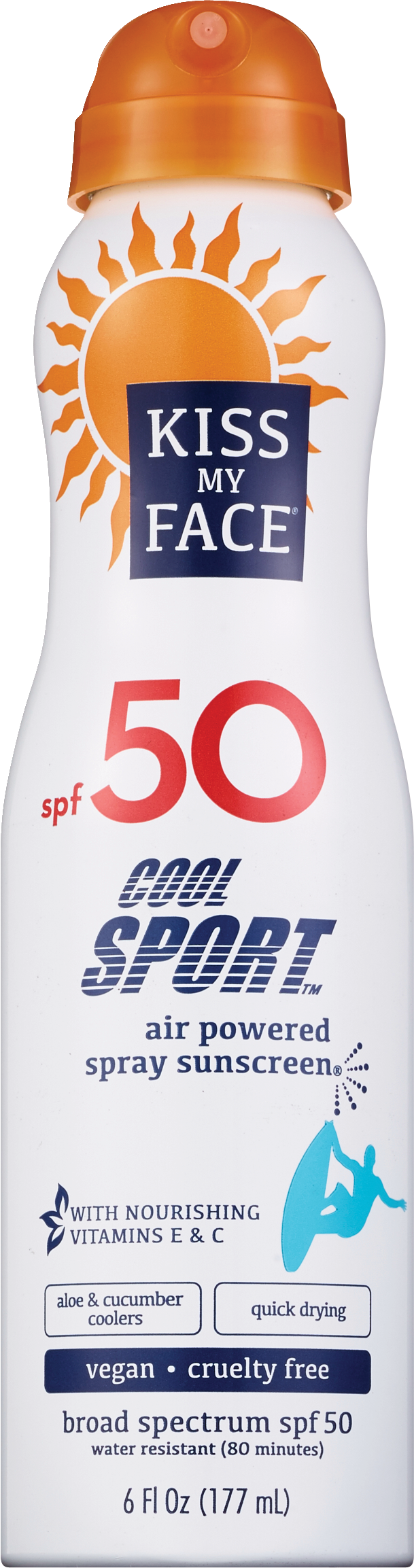 Kiss My Face SPF 50 Cool Sport Air Powered Spray Sunscreen, 6 OZ