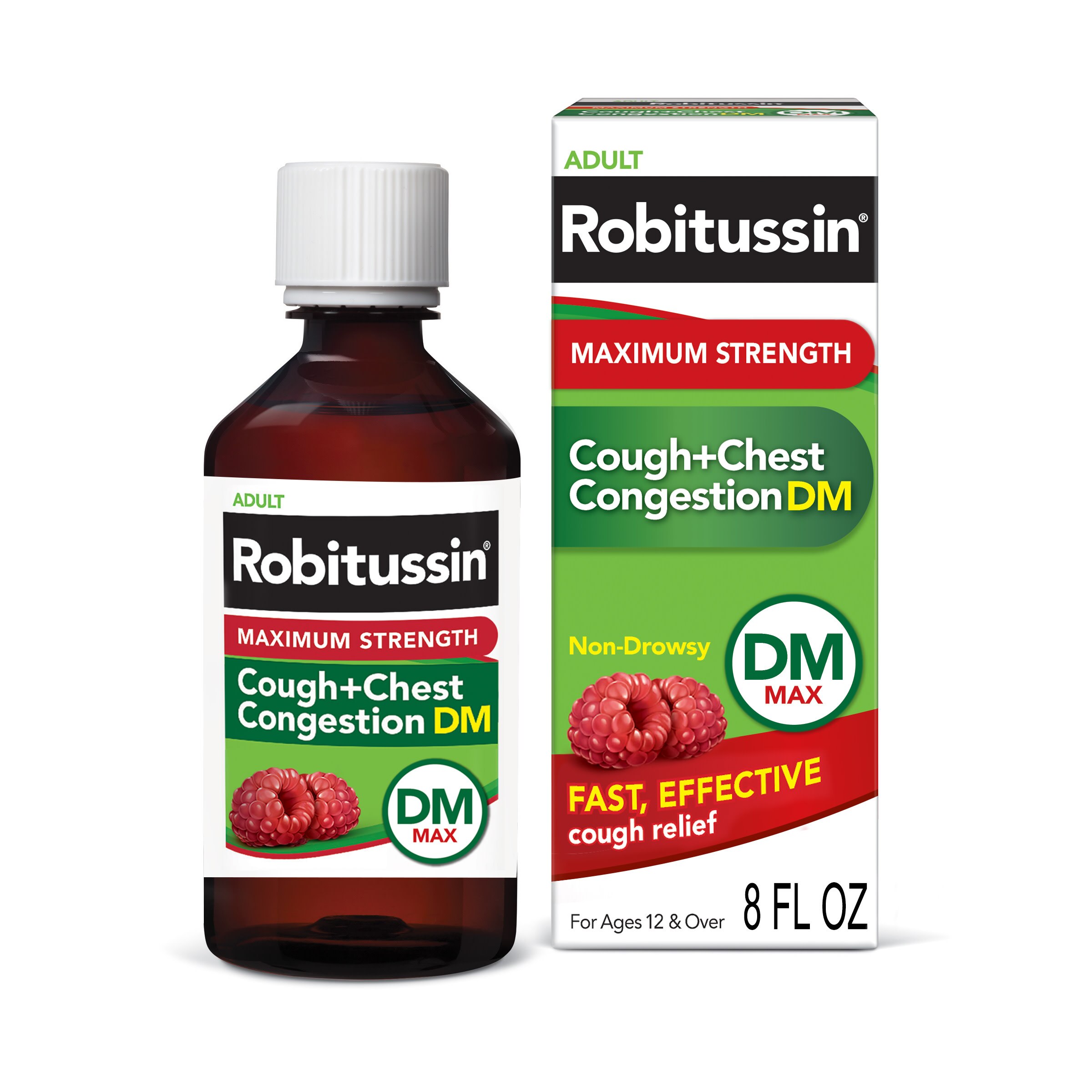 Robitussin Maximum Strength Cough + Chest Congestion DM Liquid Relief, Raspberry