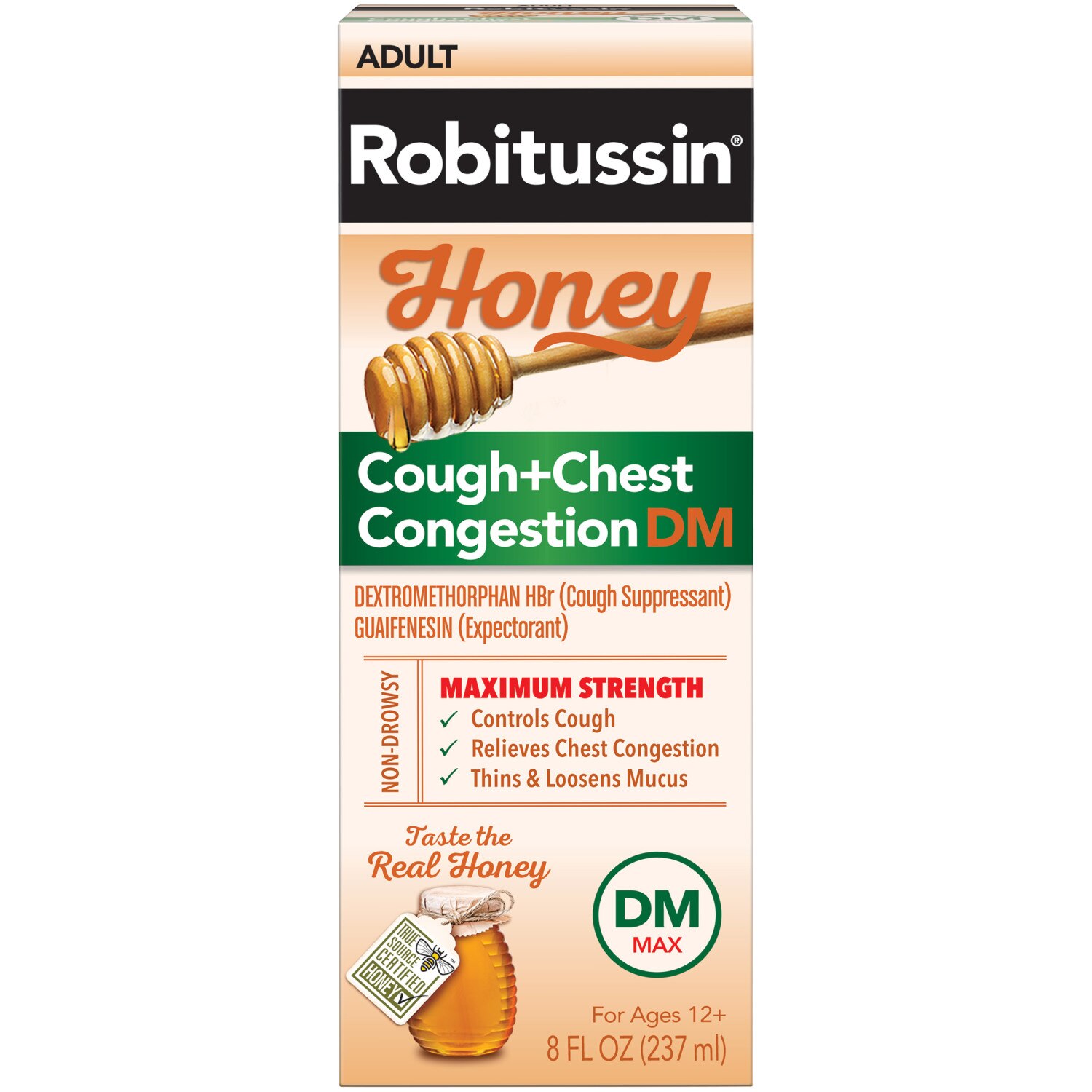 Robitussin Honey Cough + Chest Congestion DM Adult Max. Strength Day Liquid Syrup, 8 fl OZ