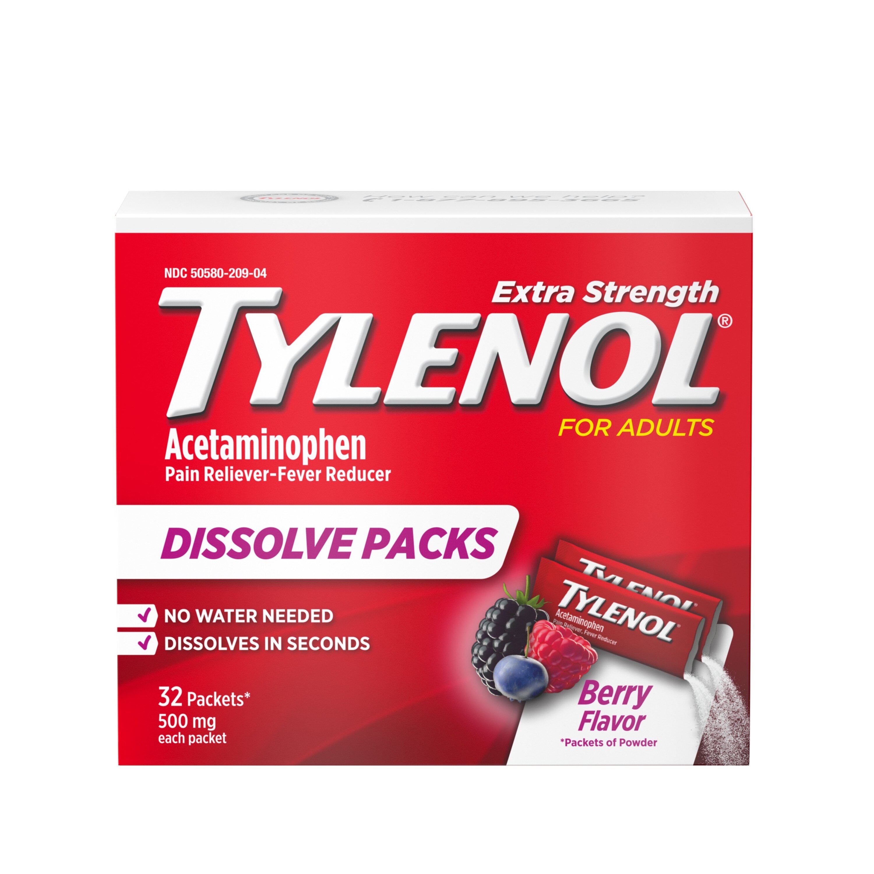 Tylenol Extra Strength Acetaminophen Dissolve Packs, Berry