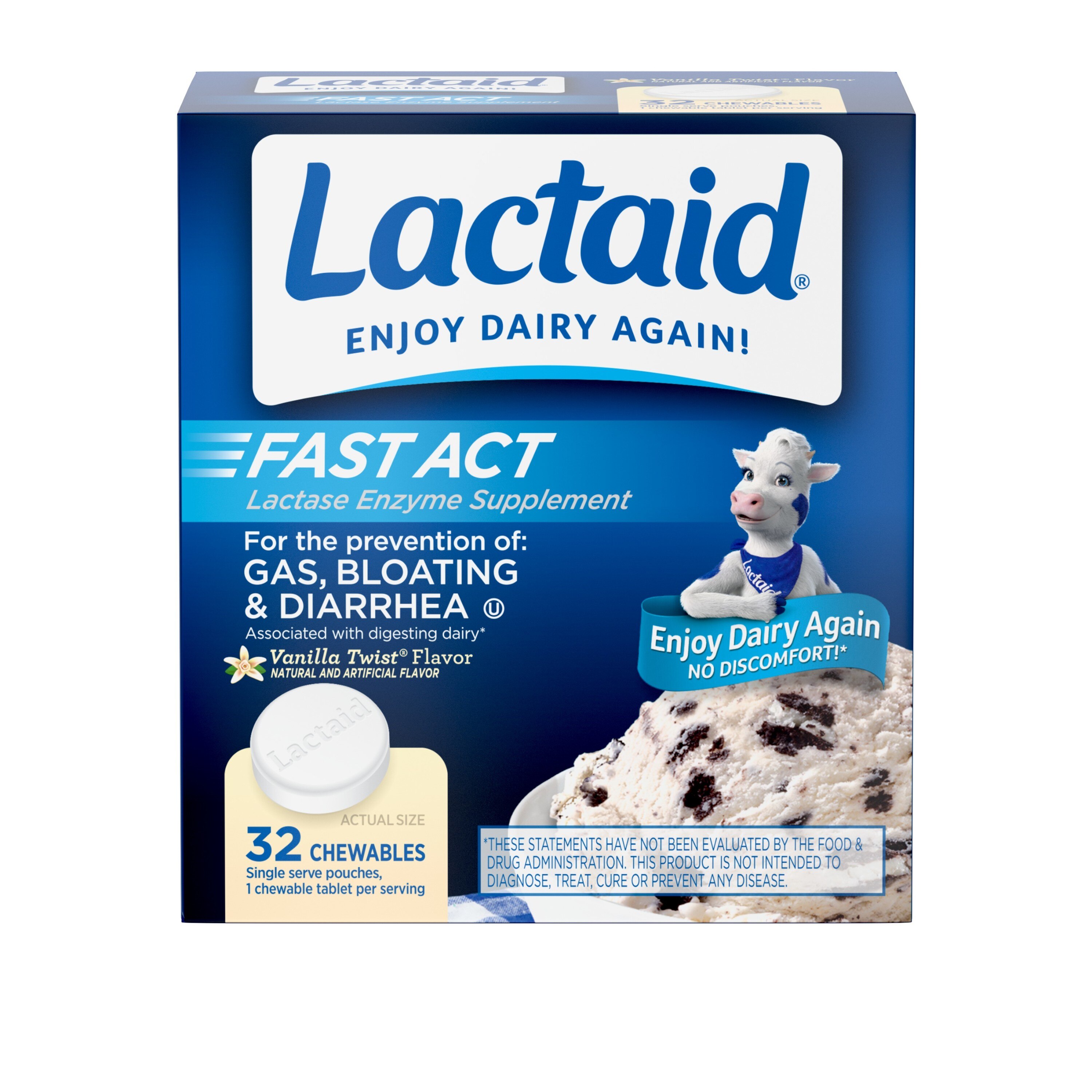 Lactaid Fast Act Lactose Relief Chewables, Vanilla, 32 CT