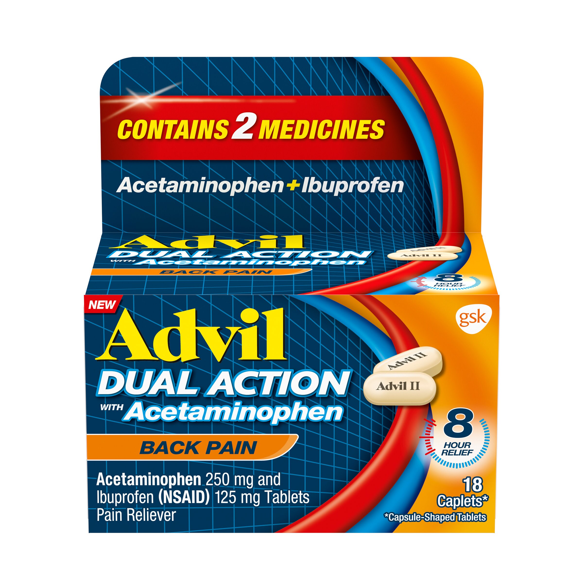 Advil Dual Action Acetaminophen and Ibuprofen Caplets