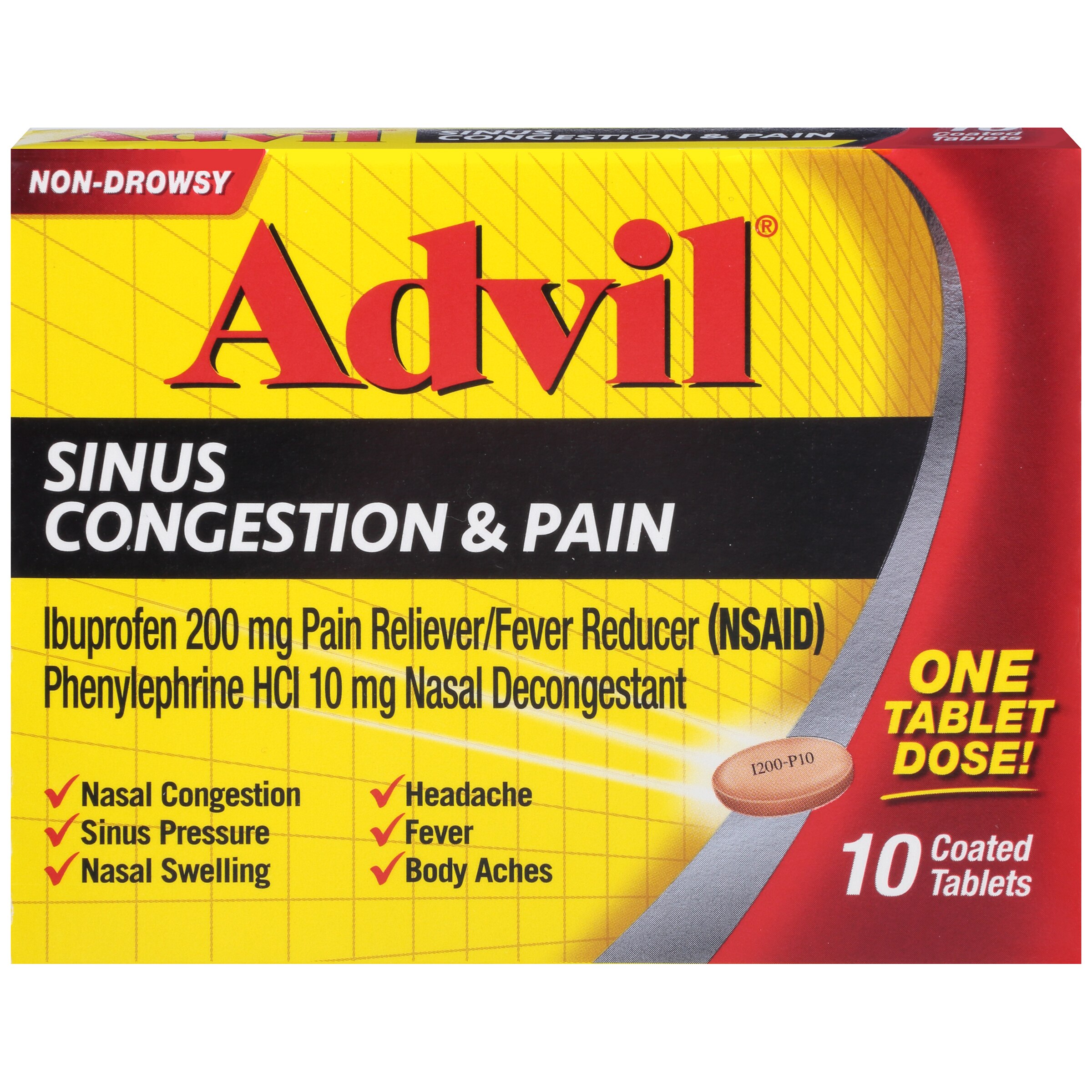 Advil Sinus Congestion & Pain Relief, 10 Coated Tablets