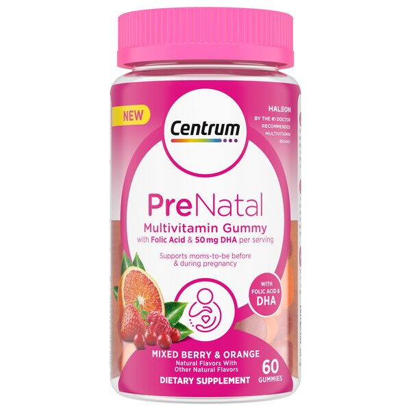 Centrum Prenatal Multivitamin Gummies, Mixed Berry and Orange, 60 CT