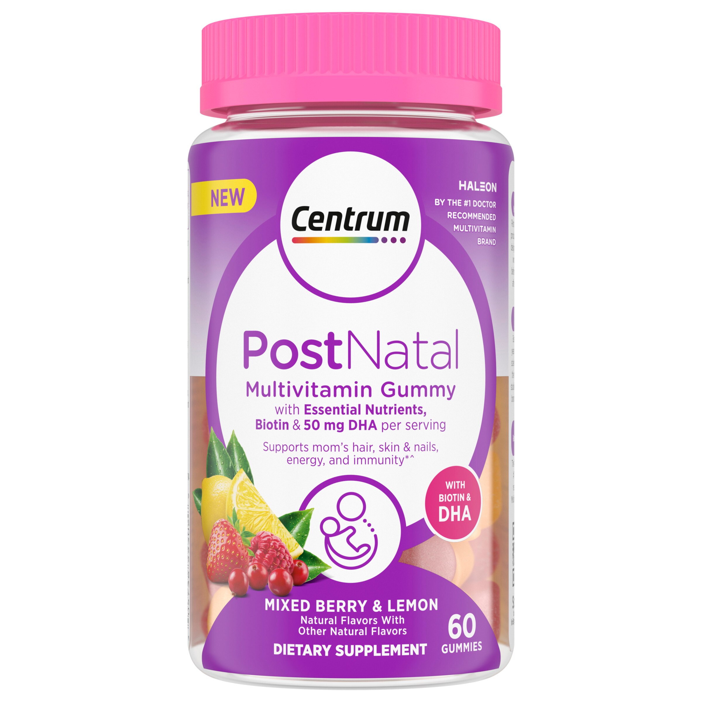 Centrum Postnatal Multivitamin Gummies, Mixed Berry and Lemon, 60 CT