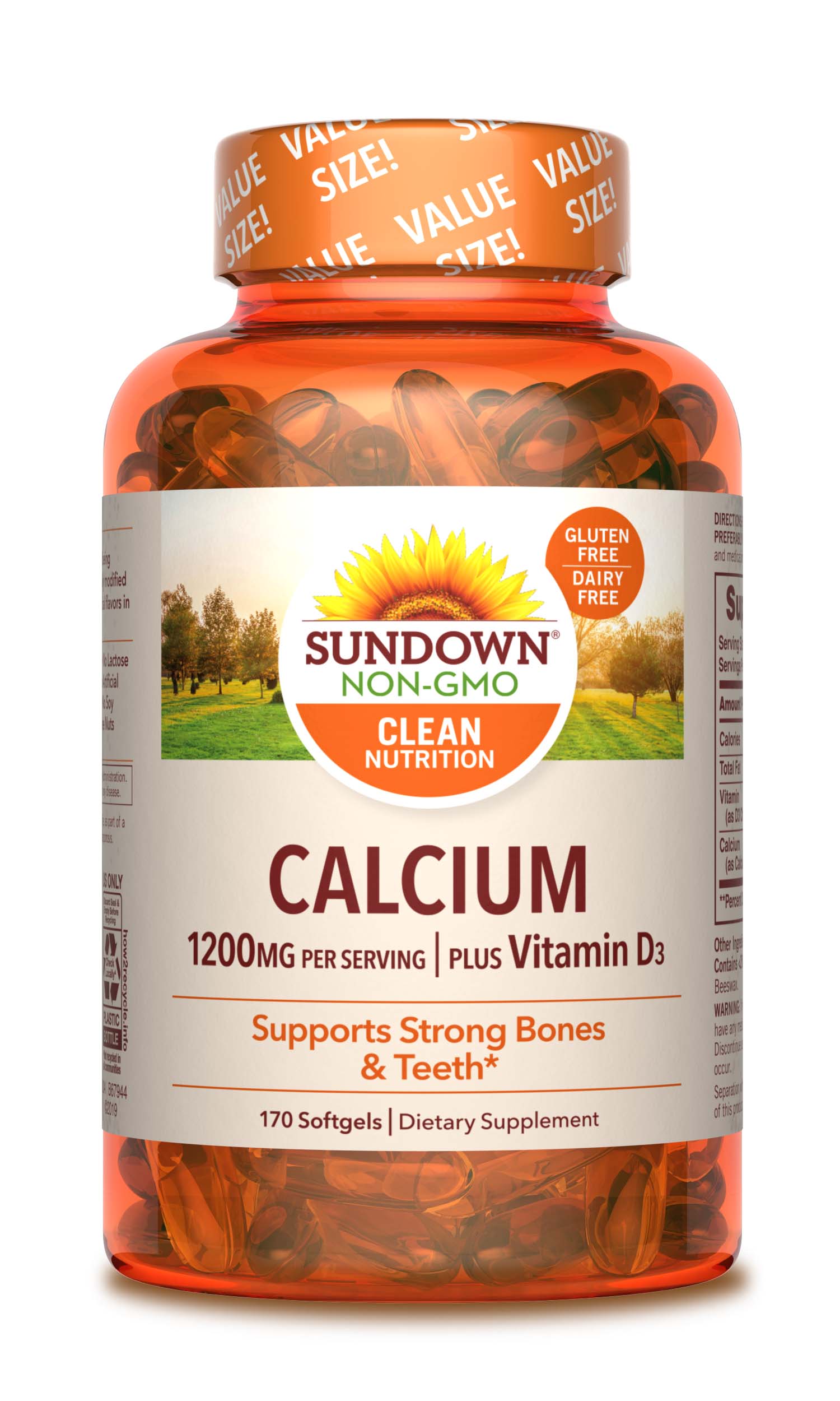 Sundown Naturals Calcium 1200 Plus Vitamin D3 1000 IU Softgels, 170CT