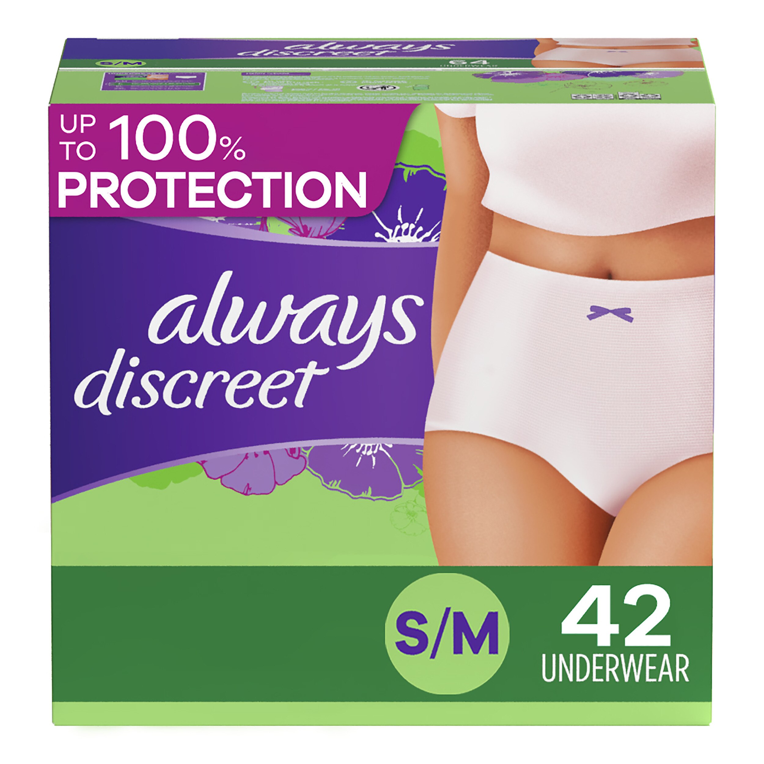 Always Discreet Women's Incontinence and Postpartum Underwear, S/M, 42 CT