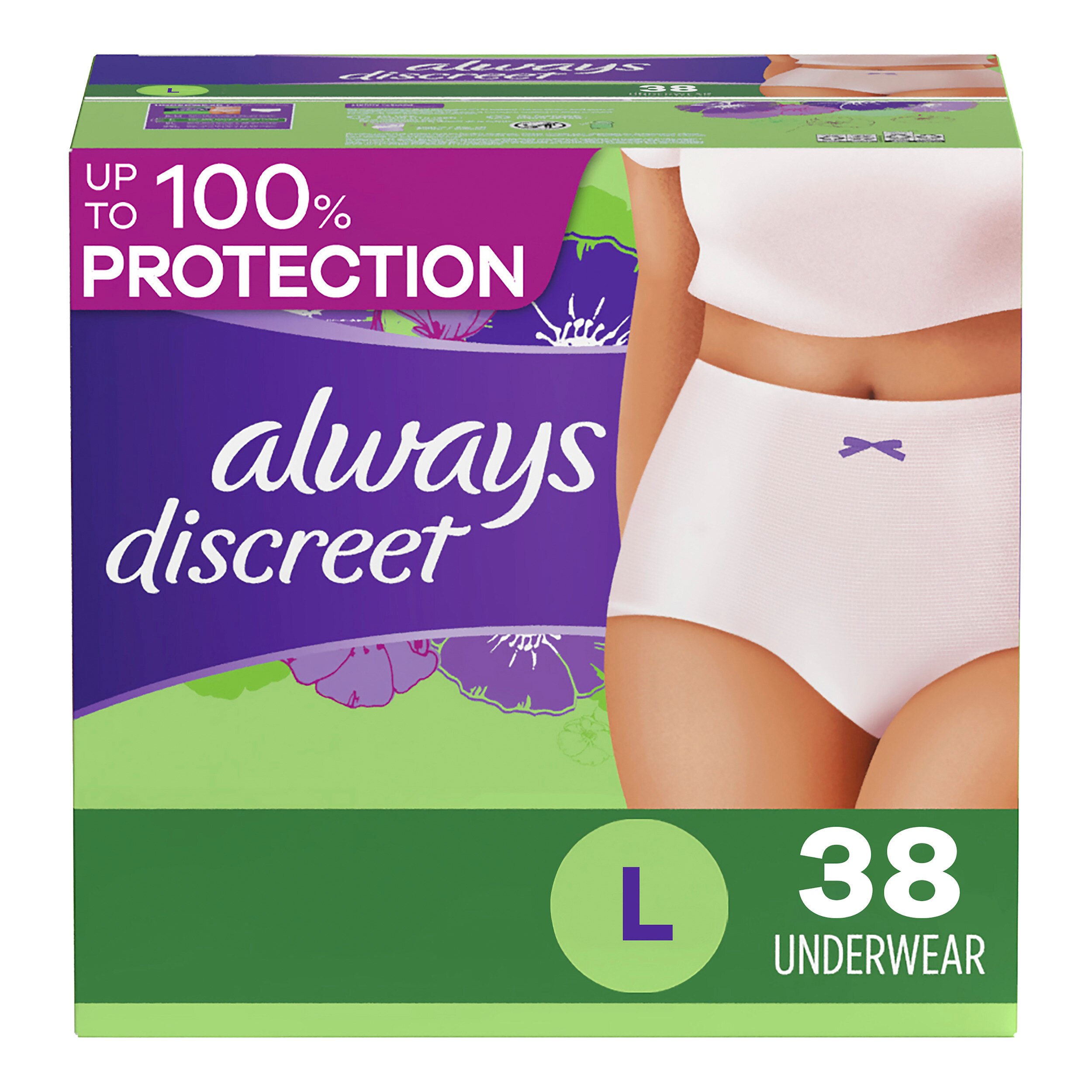 Always Discreet Women's Incontinence and Postpartum Underwear, L, 38 CT