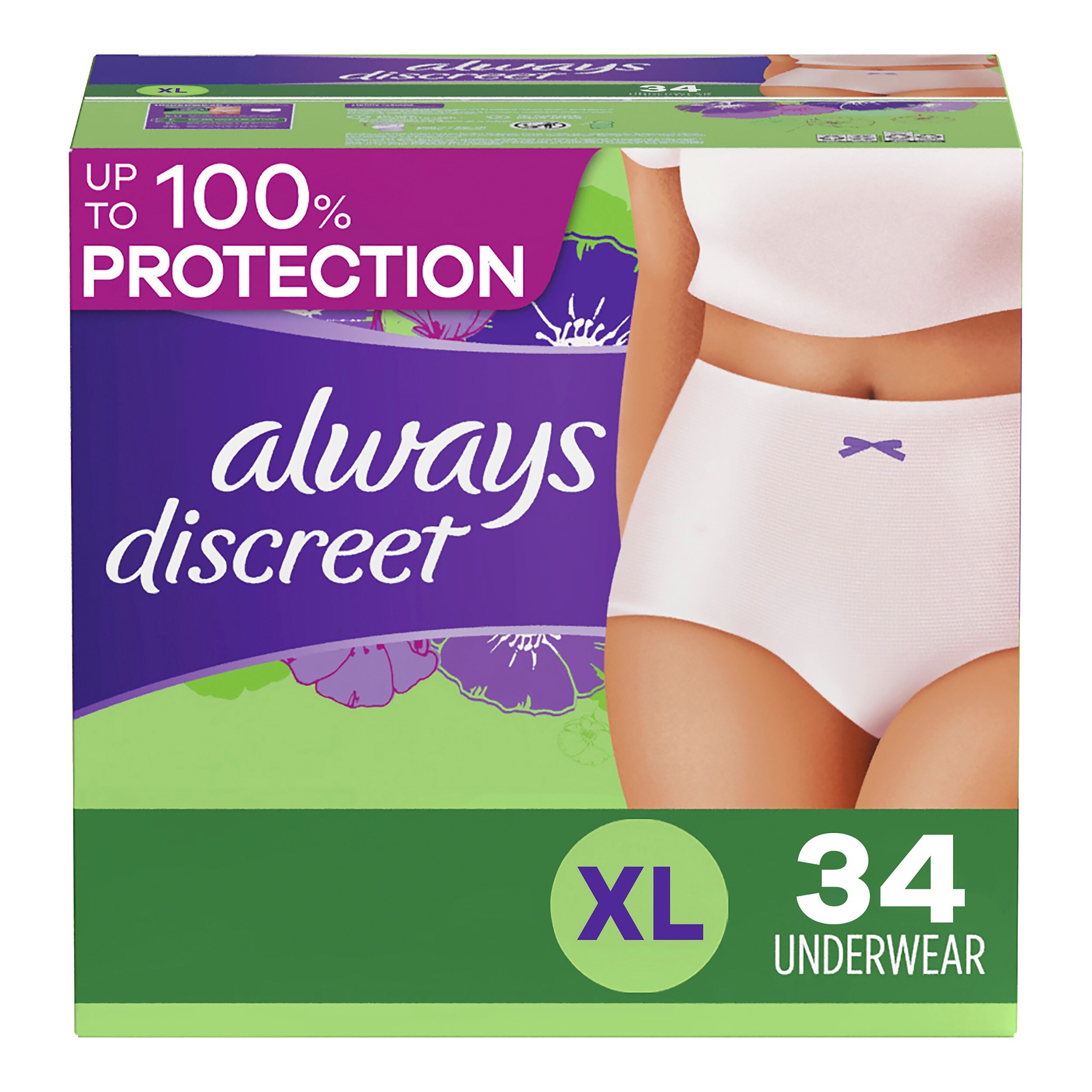 Always Discreet Women's Incontinence and Postpartum Underwear, XL, 34 CT