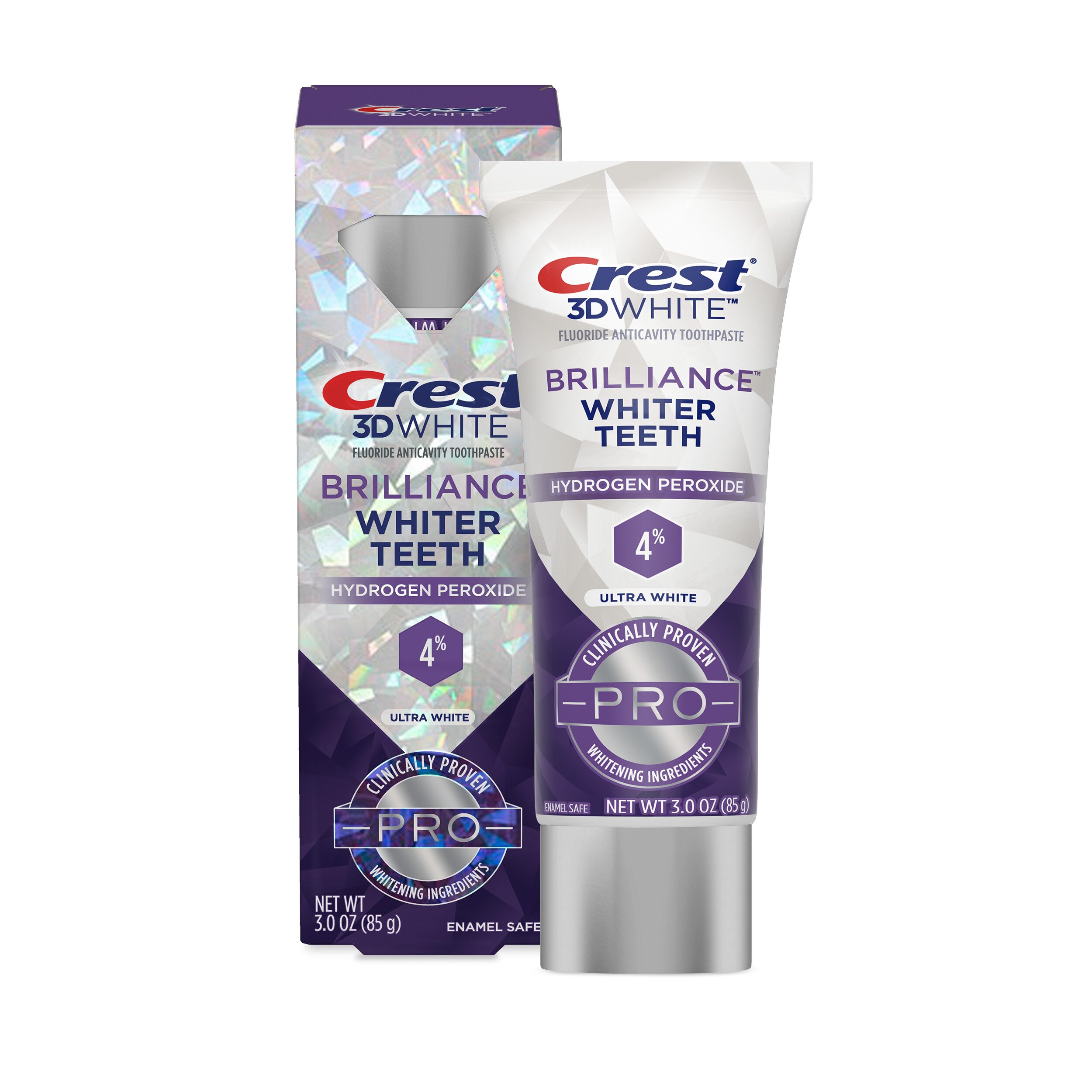 Crest 3D White Brilliance Fluoride Anticavity Whitening Toothpaste with 4% Hydrogen Peroxide, Ultra White