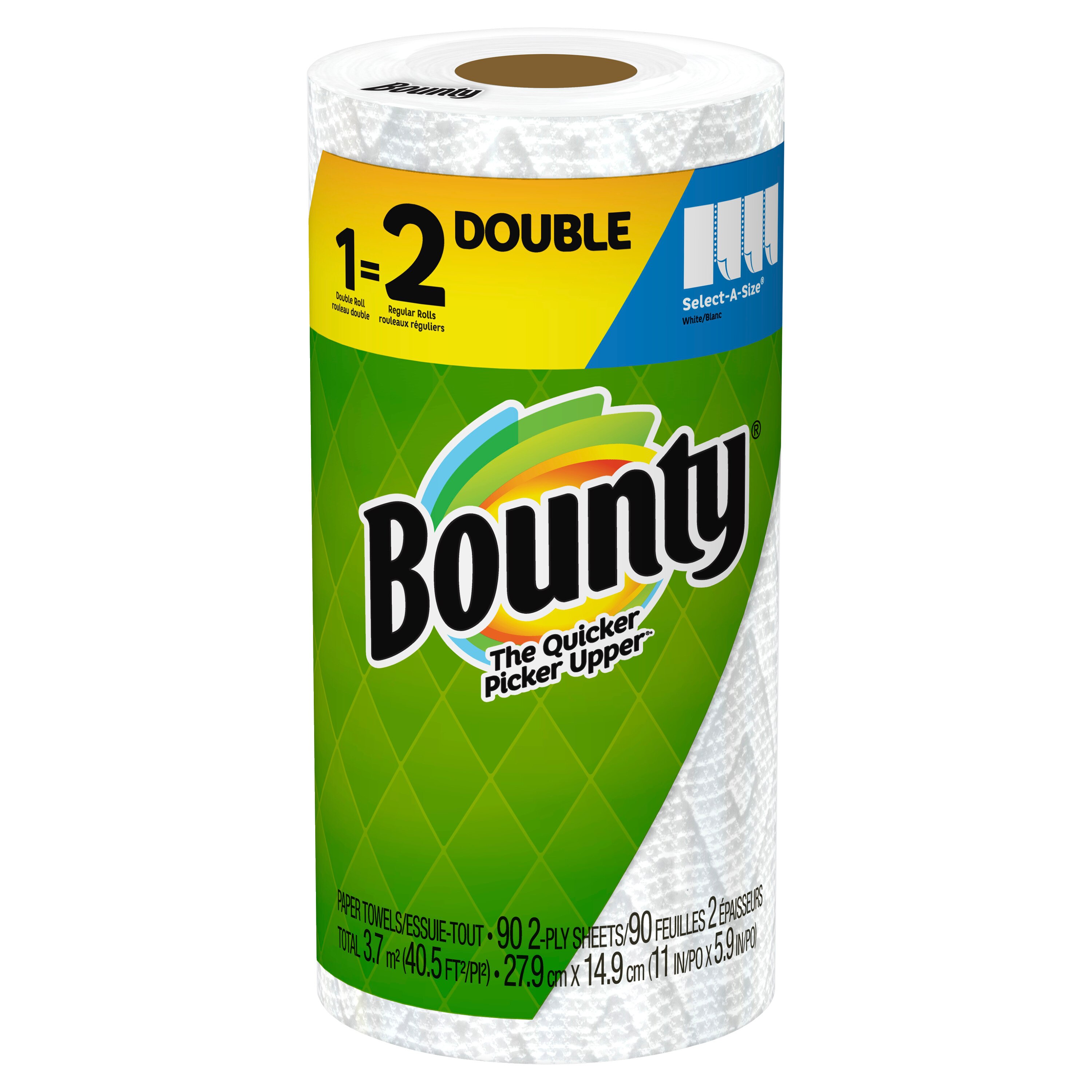 Bounty Select-A-Size Paper Towels, 1 Double Roll, White, 90 Sheets Per Roll