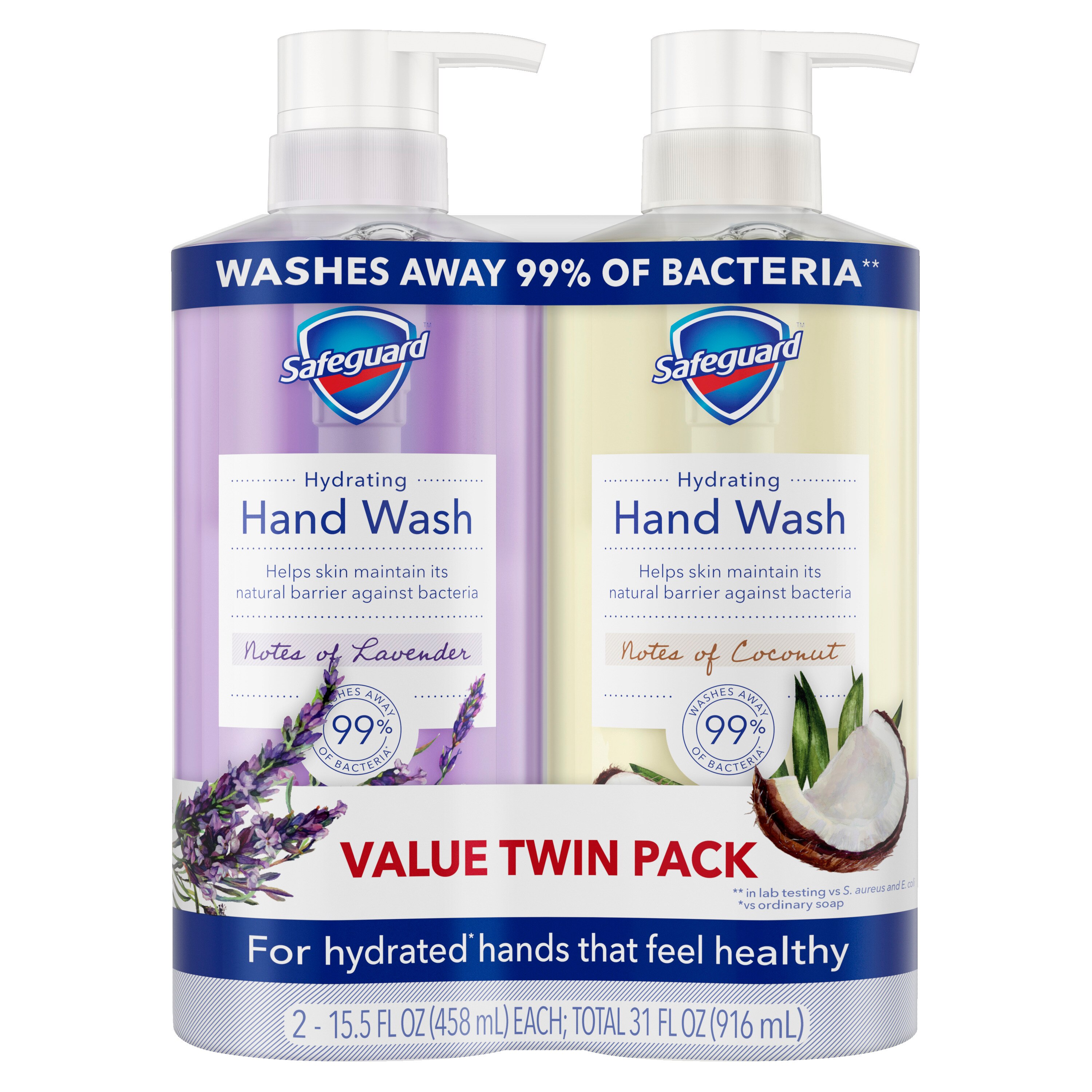 Safeguard Hand Wash Twin Pack, 15.5 oz, Notes of Lavender & Notes of Coconut