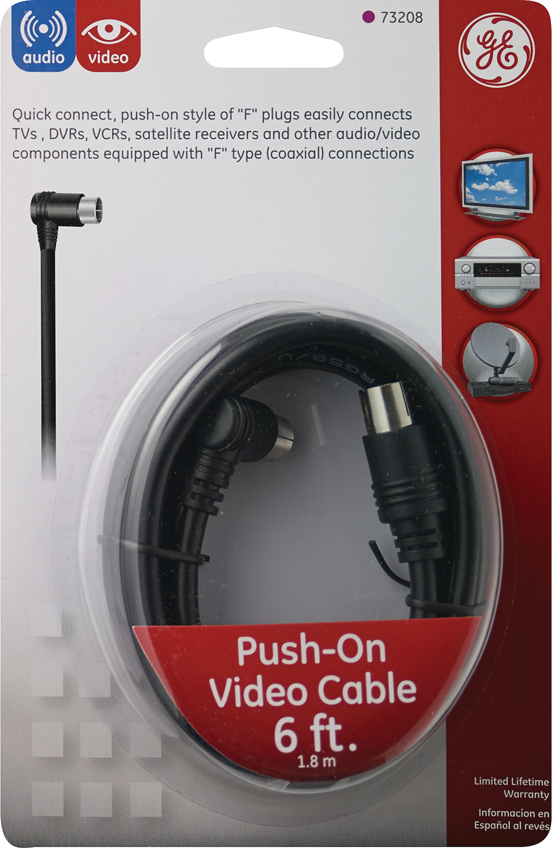 GE Push-On Video Cable, 6'